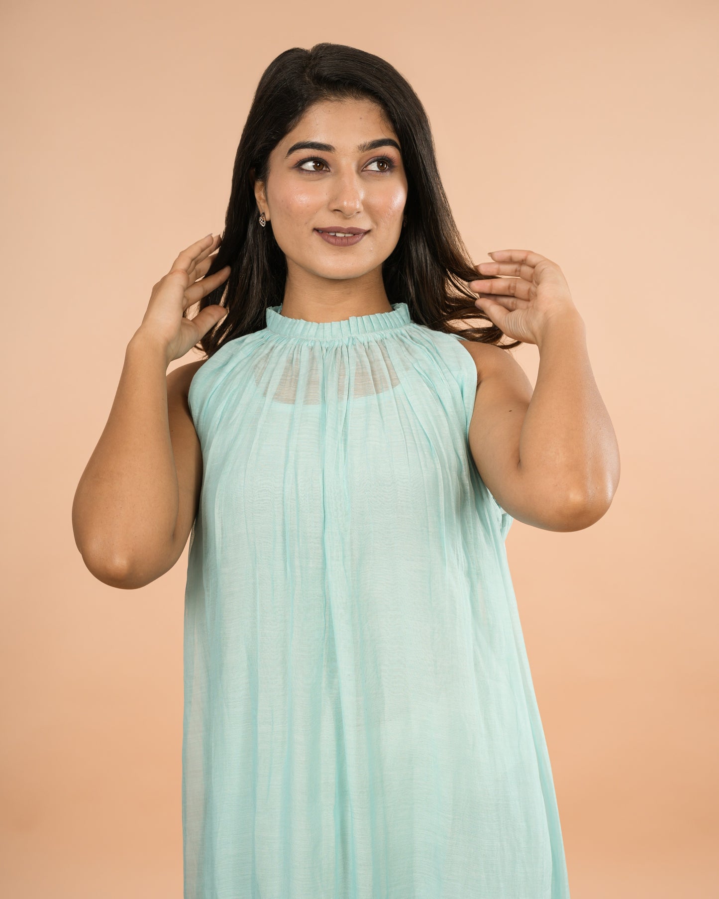 Sky Blue Halter Neck Dress