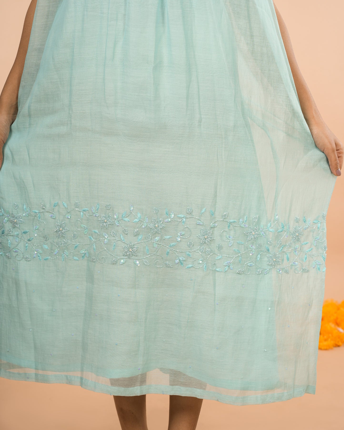 Sky Blue Halter Neck Dress