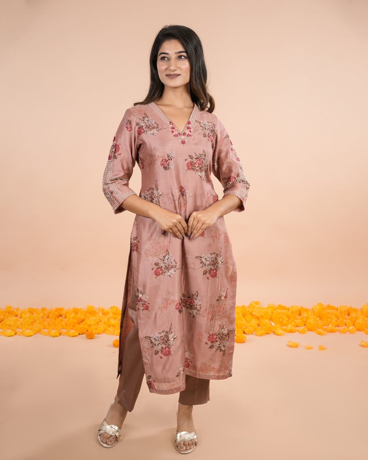 Brown Printed Suit Set