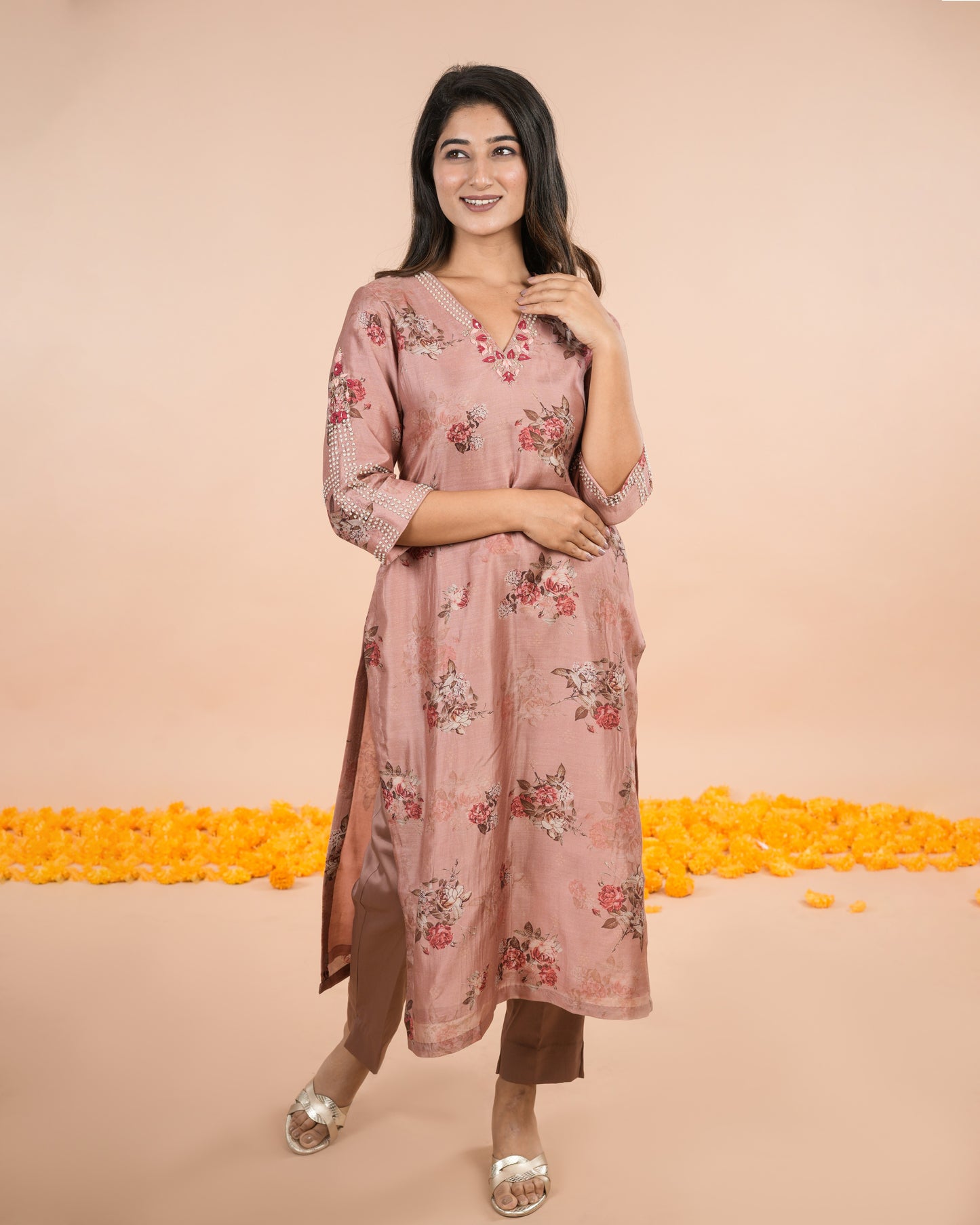 Brown Printed Suit Set