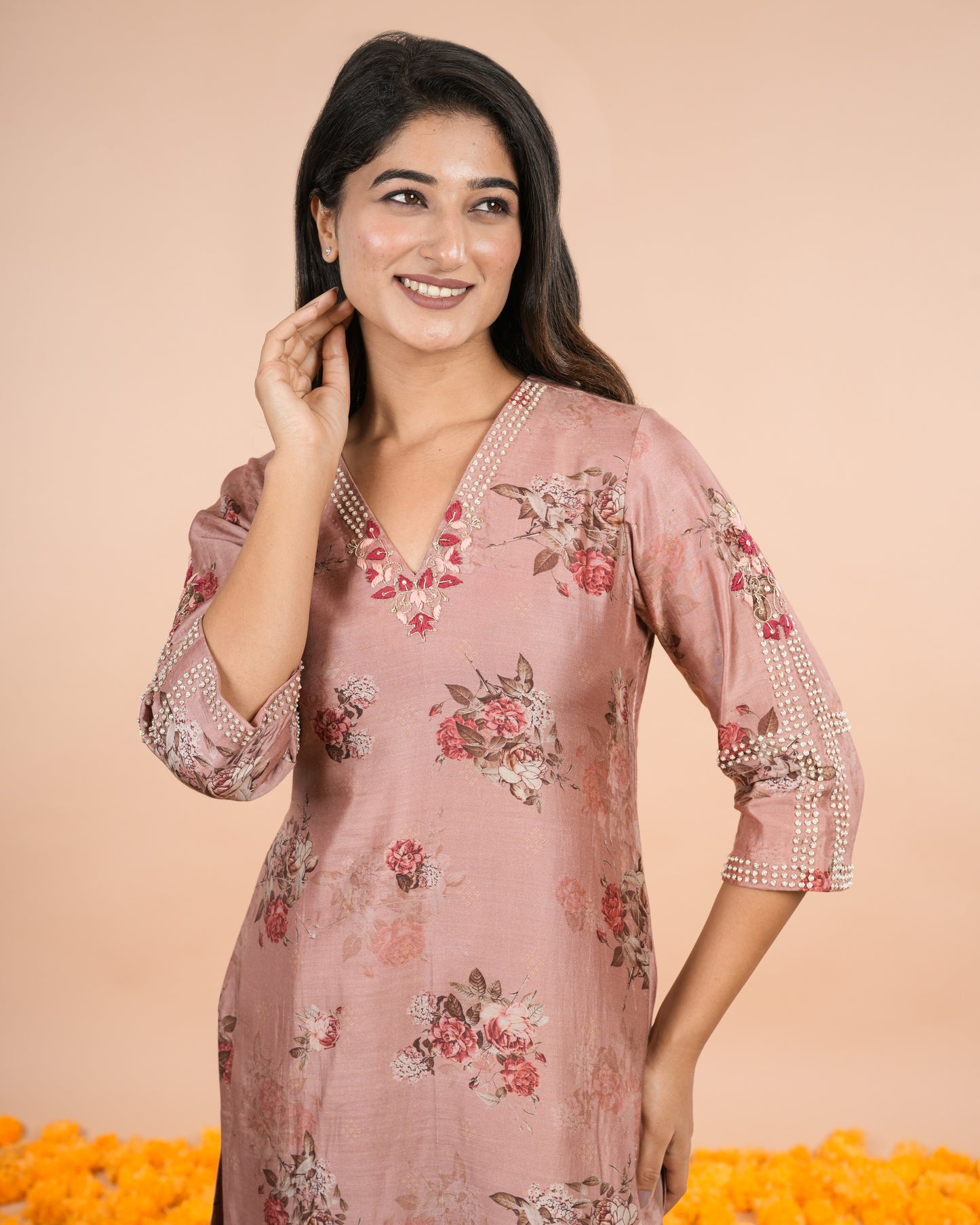 Brown Printed Suit Set