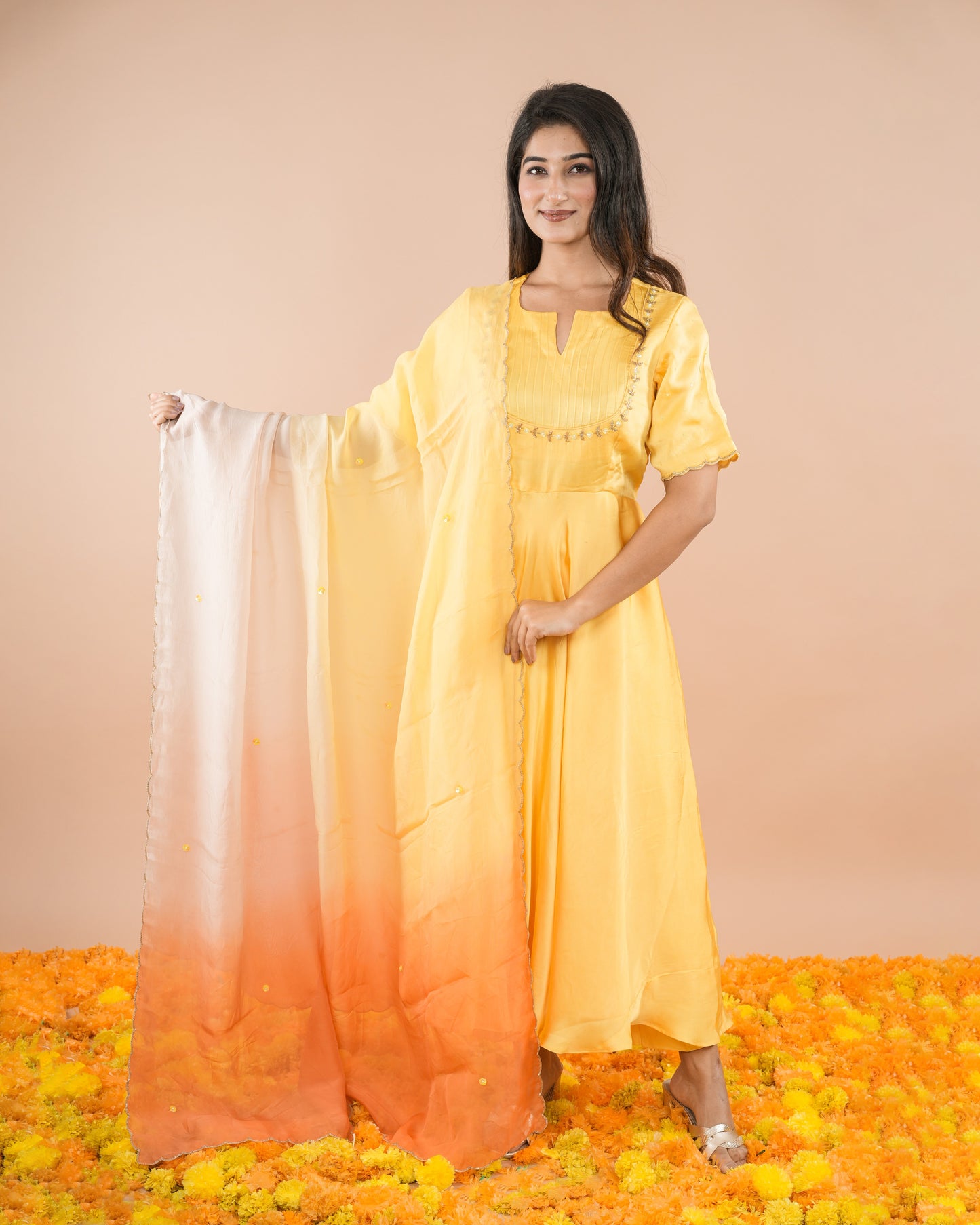 Yellow Pintucks Suit Set