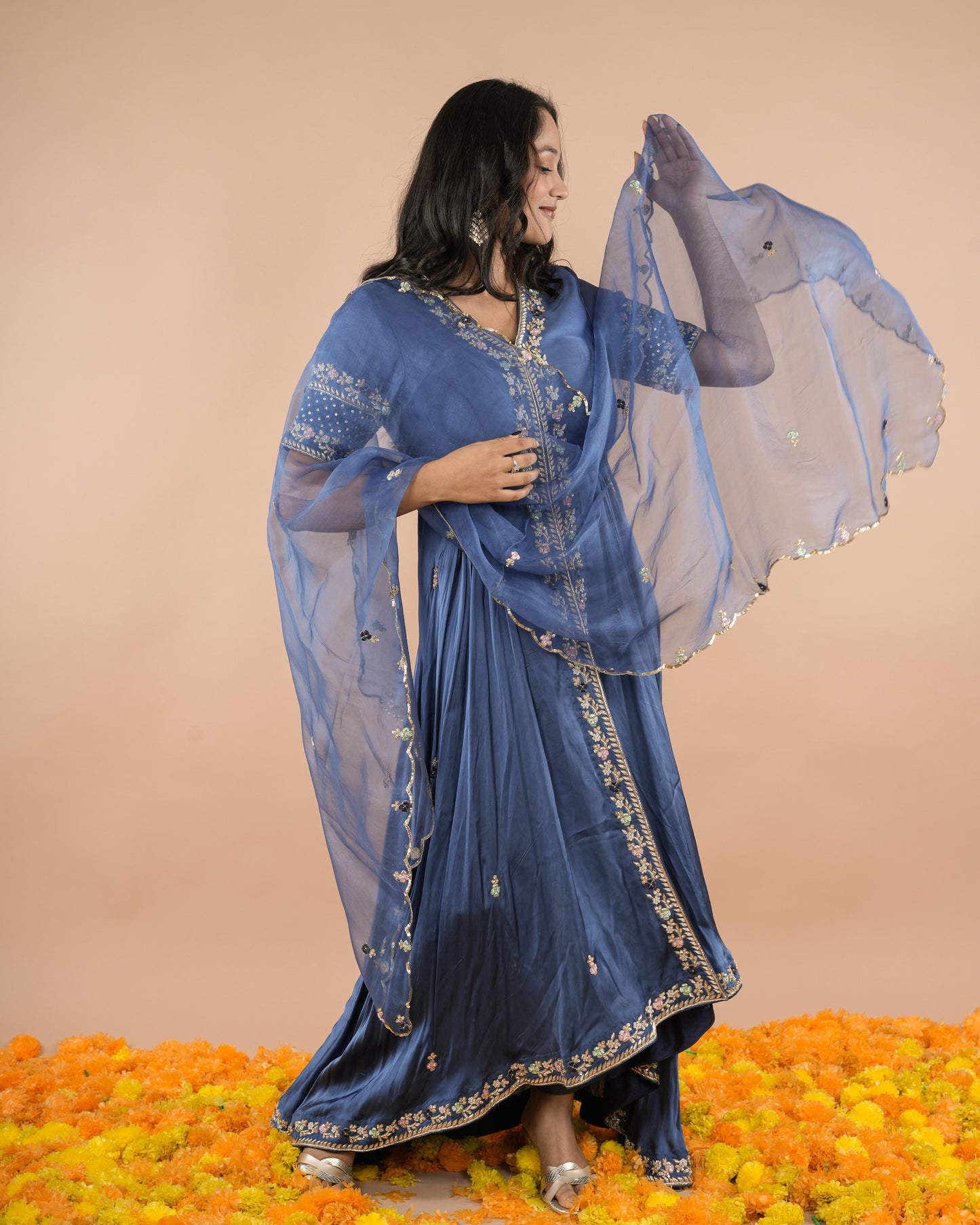 Blue High Low Kurta Set
