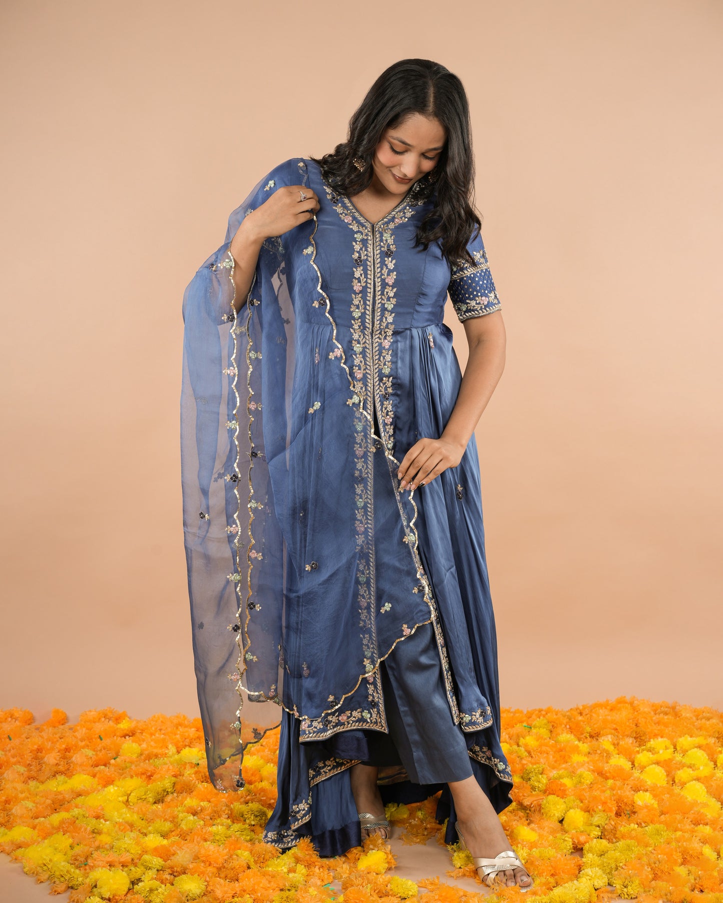 Blue High Low Kurta Set