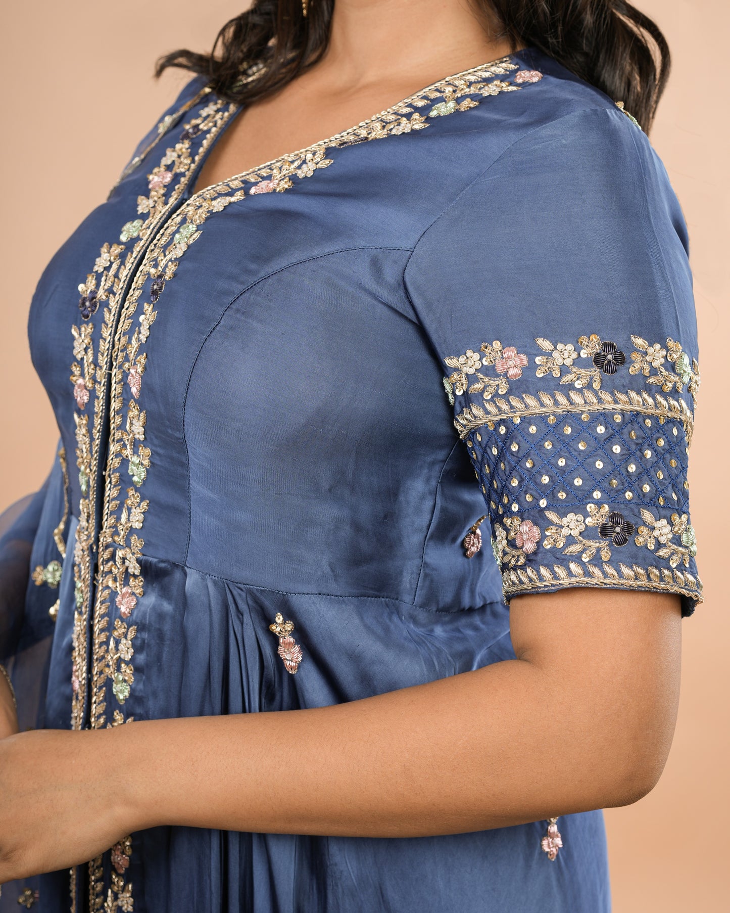 Blue High Low Kurta Set