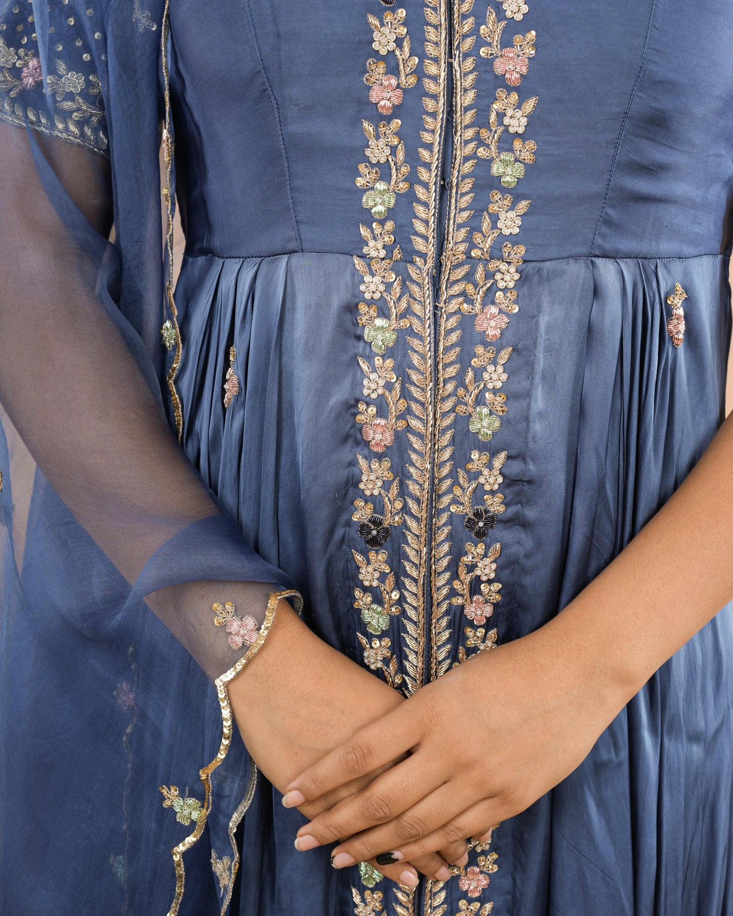Blue High Low Kurta Set