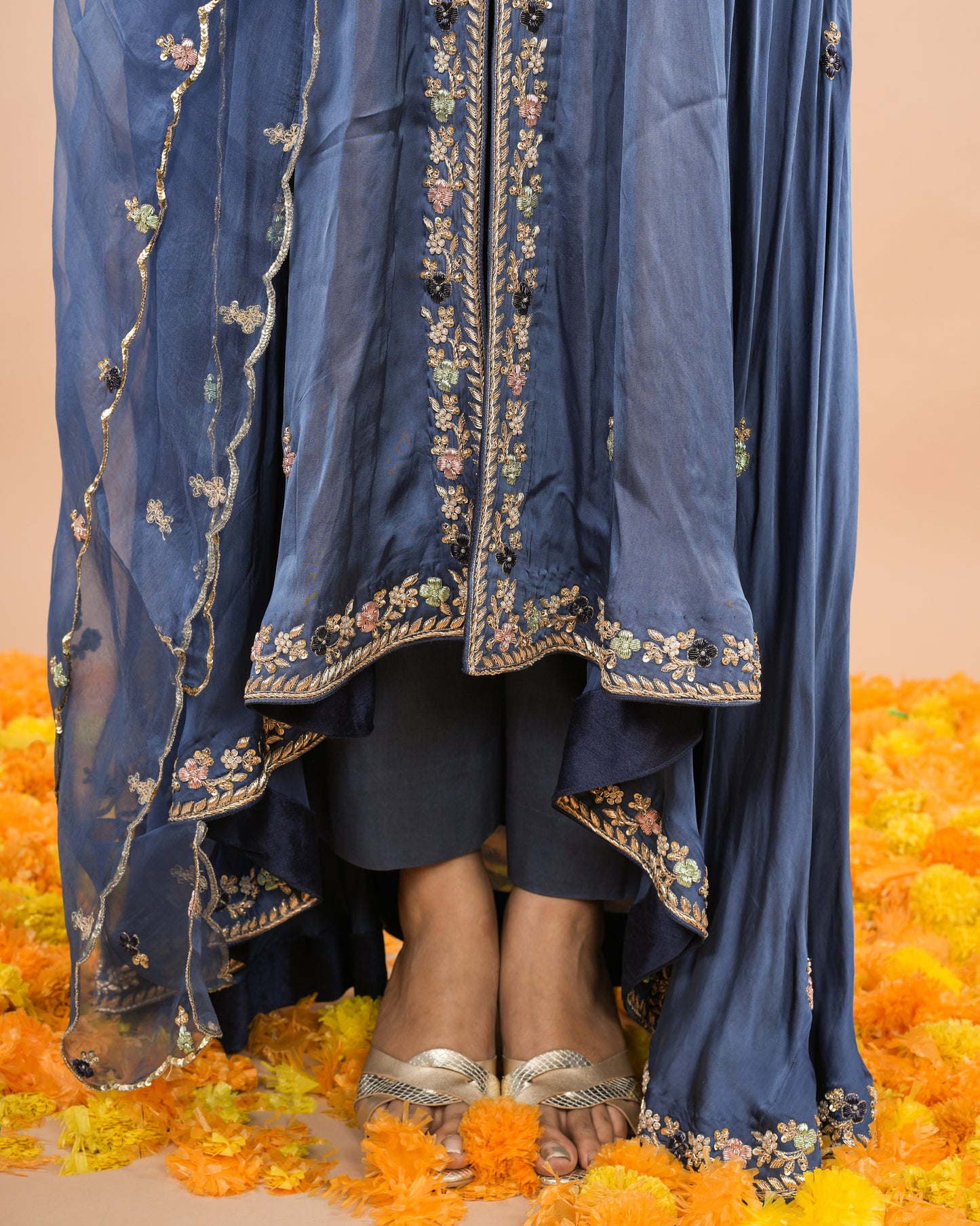 Blue High Low Kurta Set