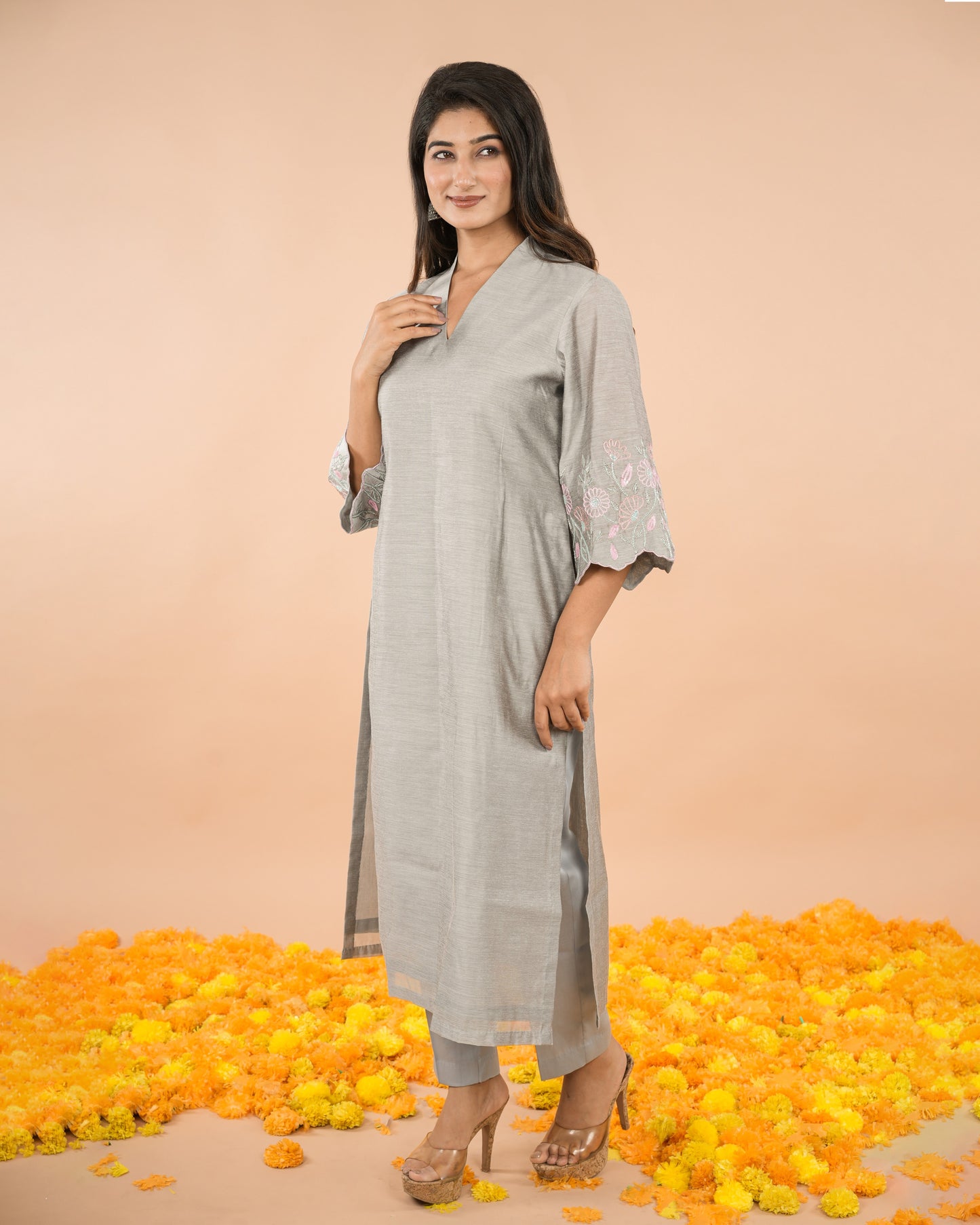 Grey Embroidered Kurta