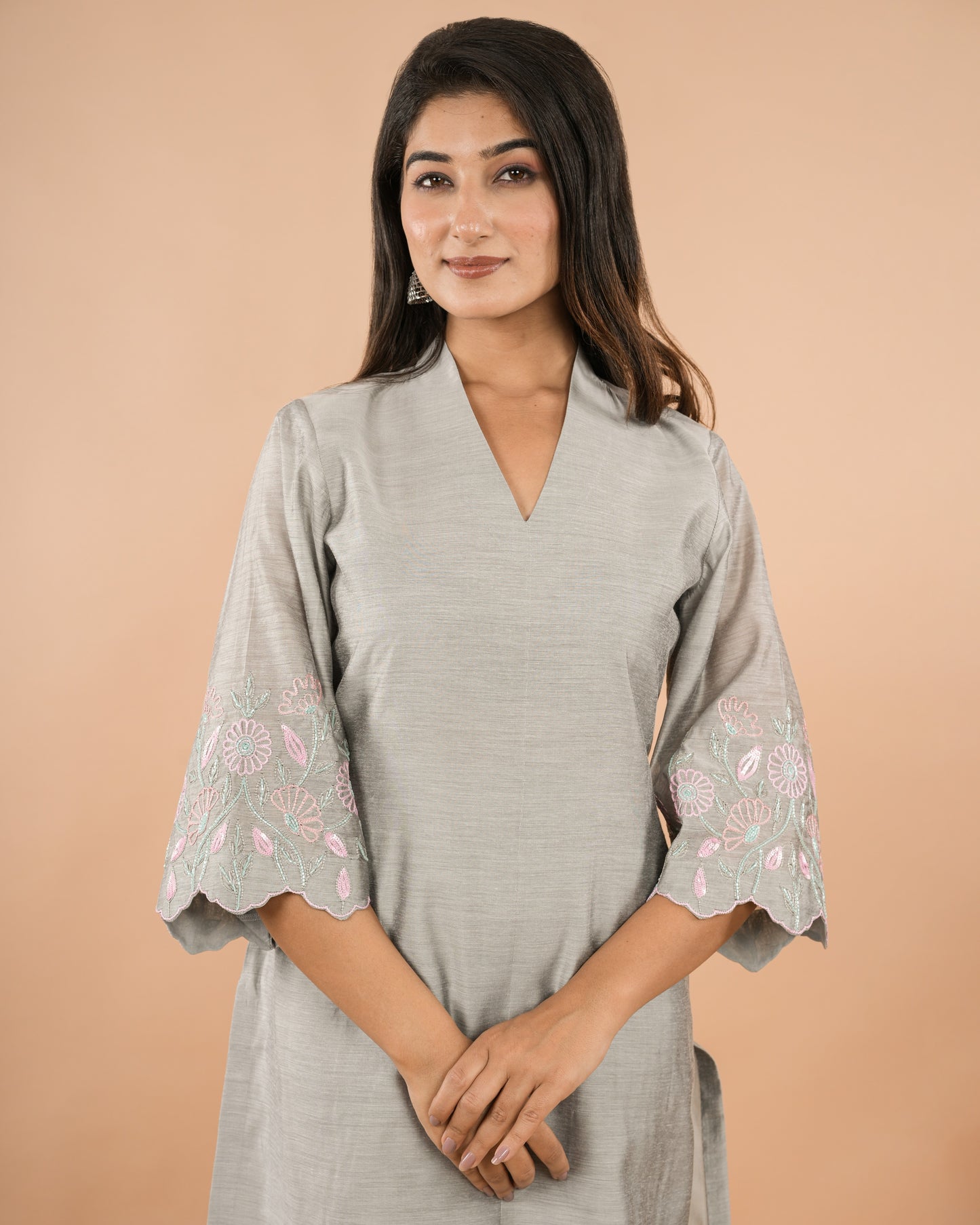 Grey Embroidered Kurta