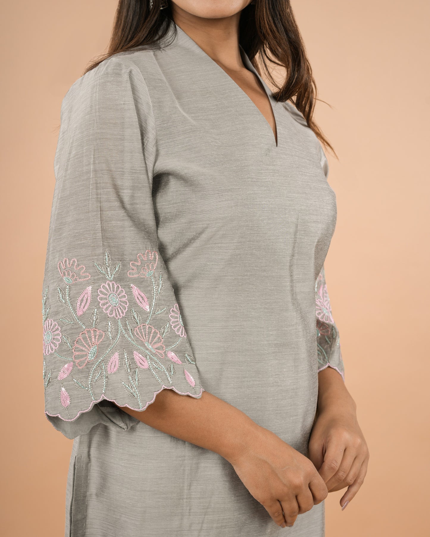 Grey Embroidered Kurta