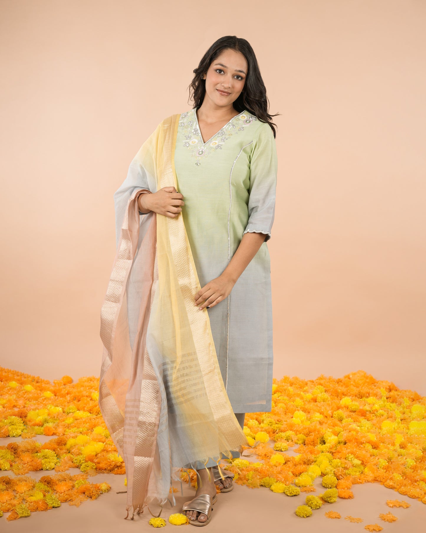 Green Grey Shaded Kurta
