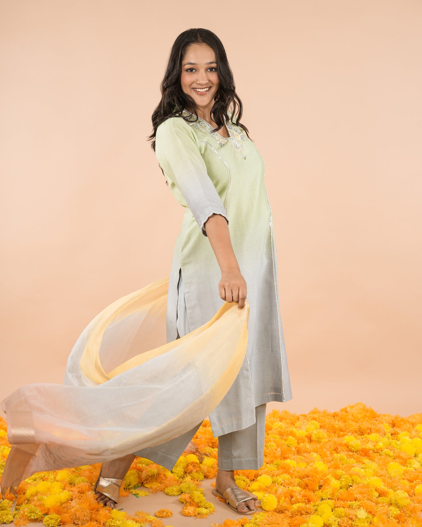 Green Grey Shaded Kurta
