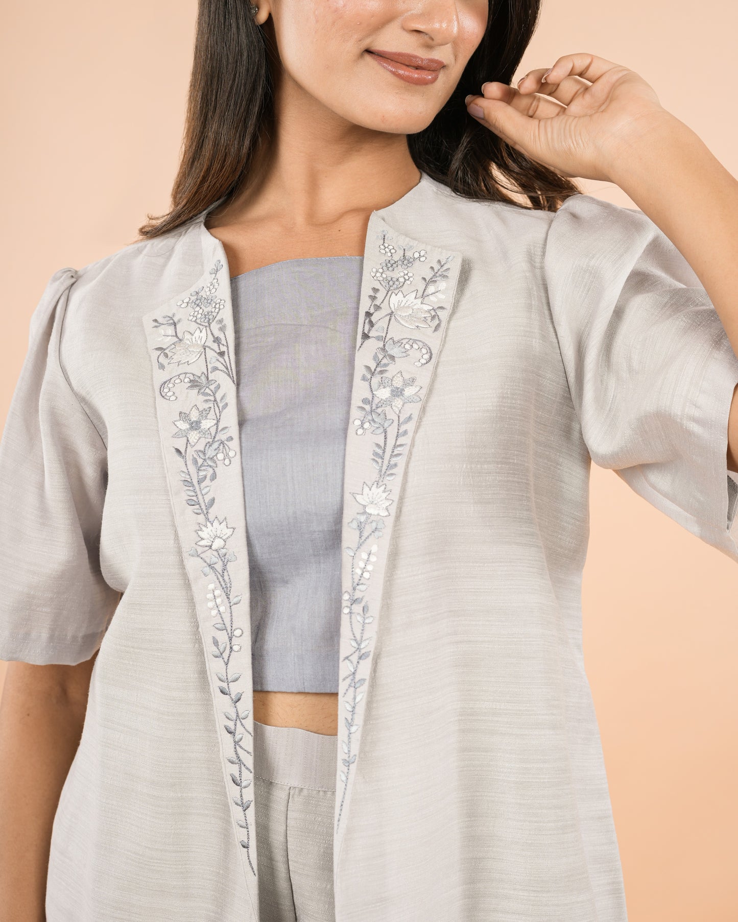 Grey Linen Blazer Set