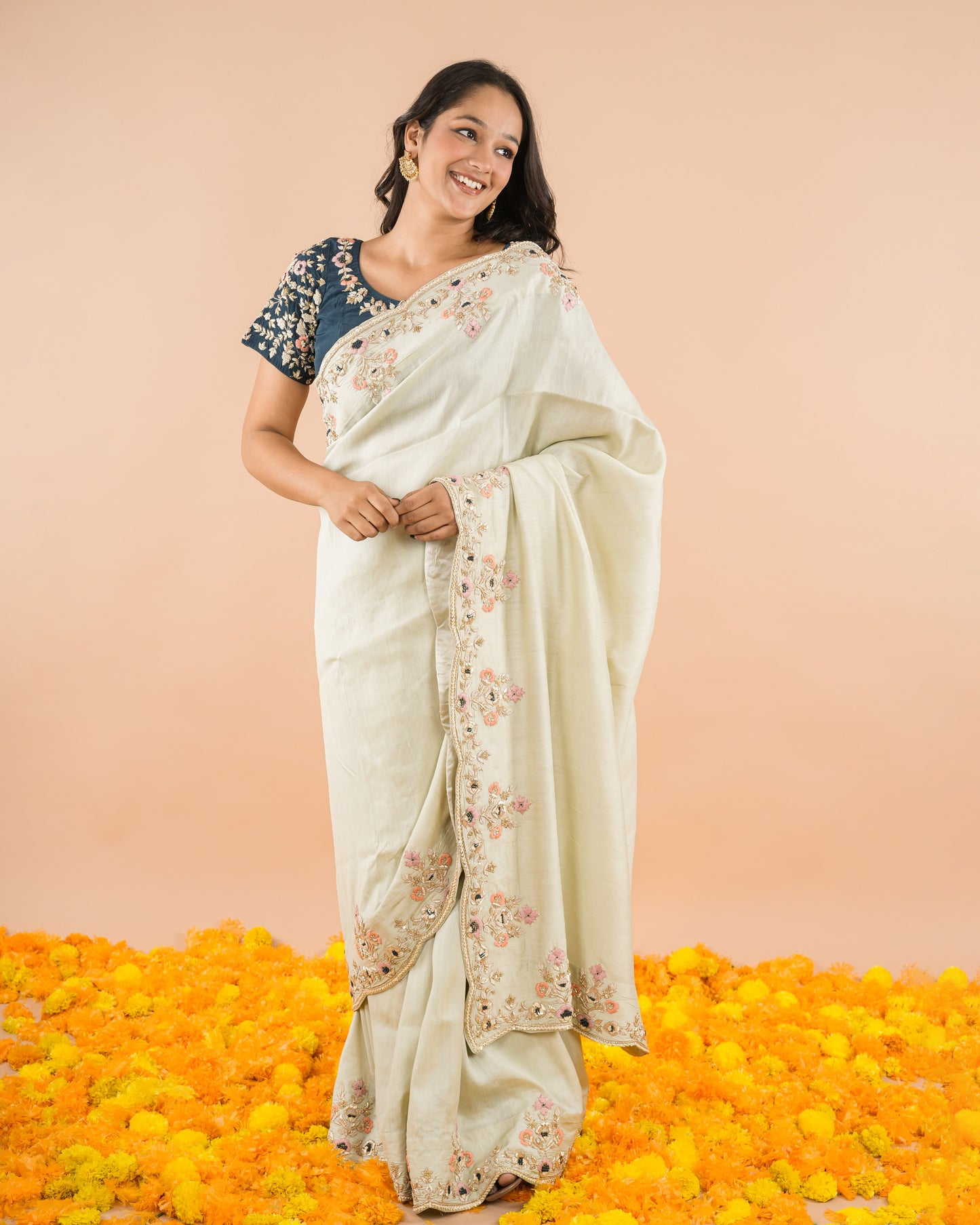 Teal Zardozi Saree