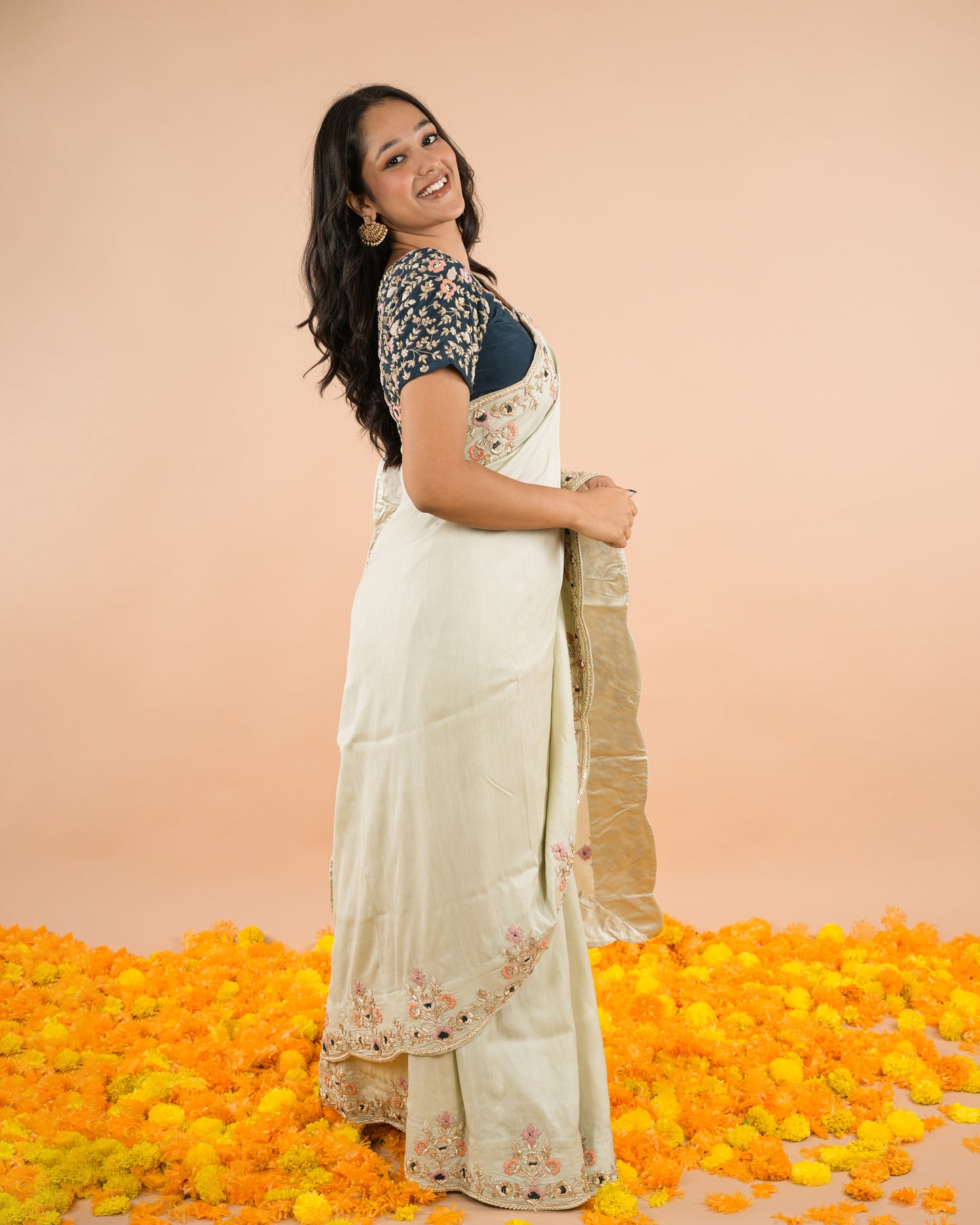 Teal Zardozi Saree