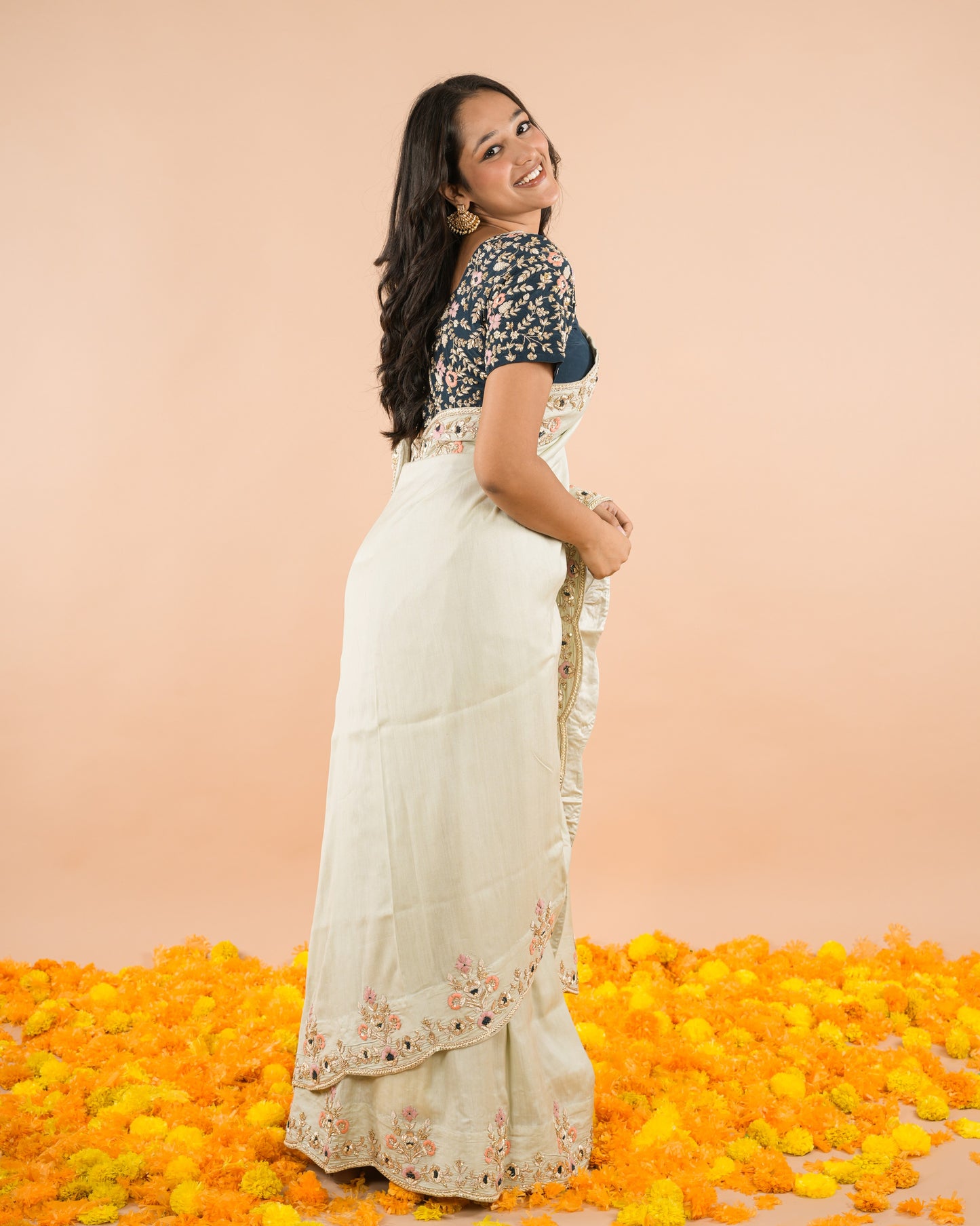 Teal Zardozi Saree