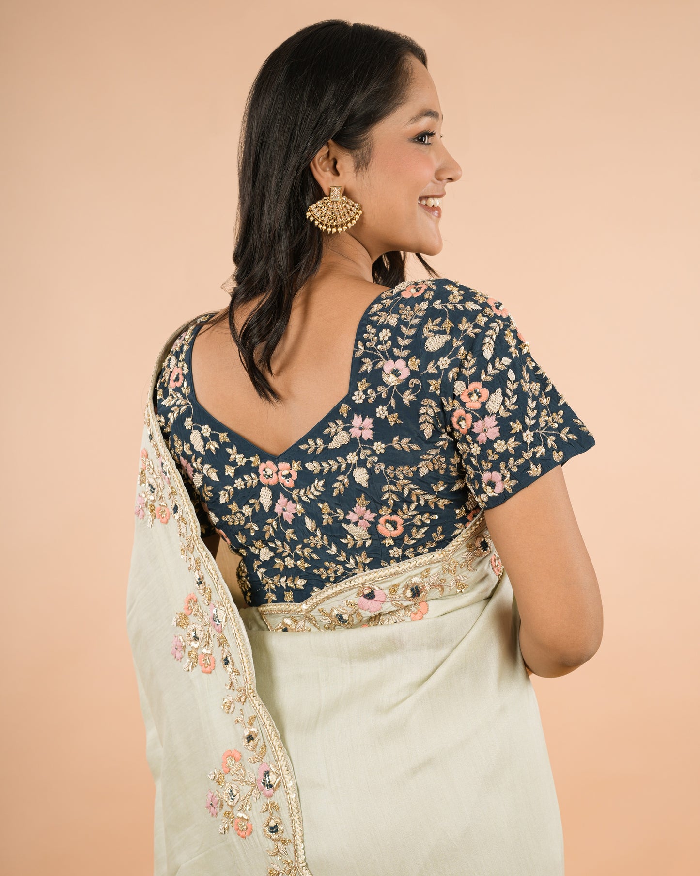Teal Zardozi Saree