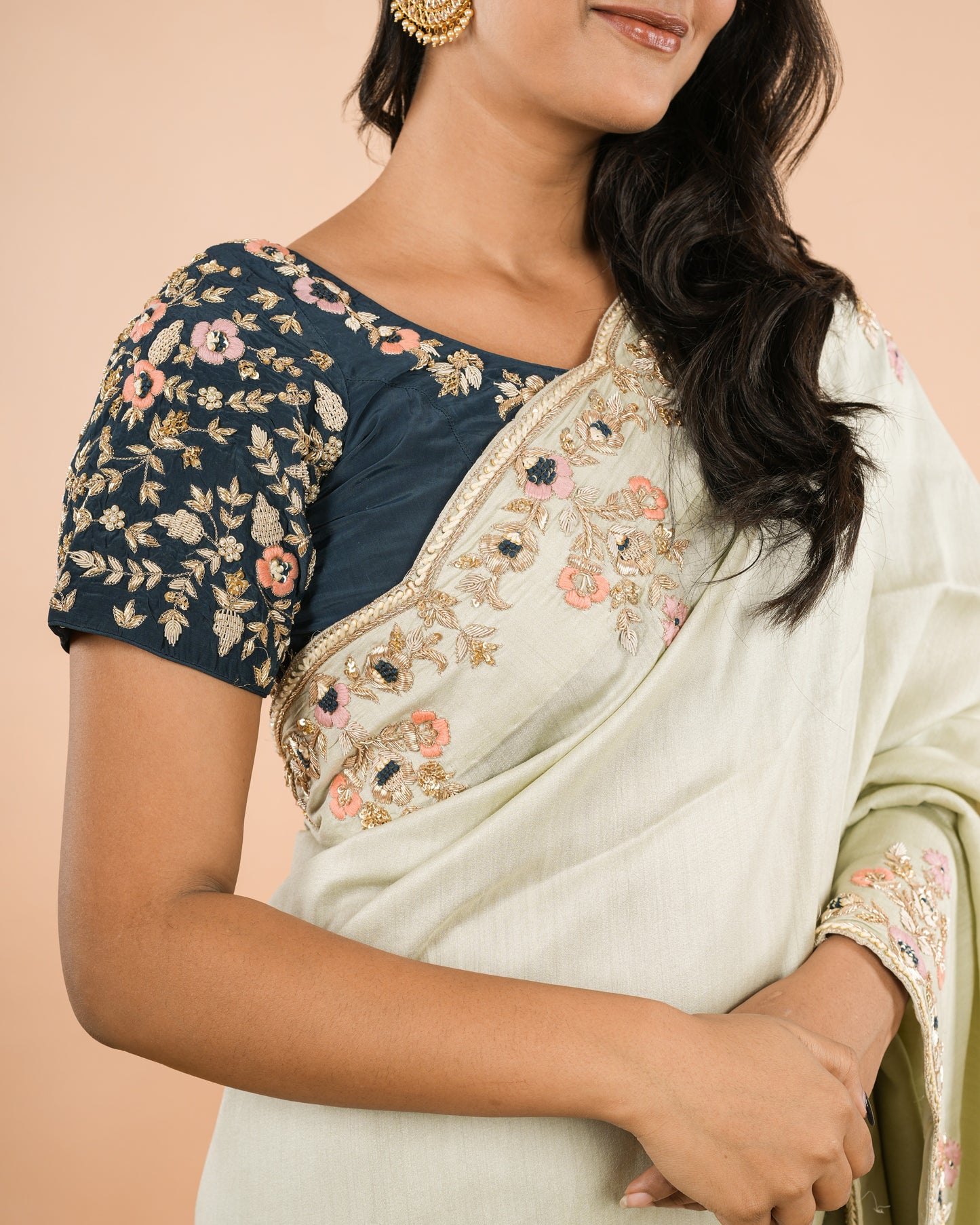 Teal Zardozi Saree