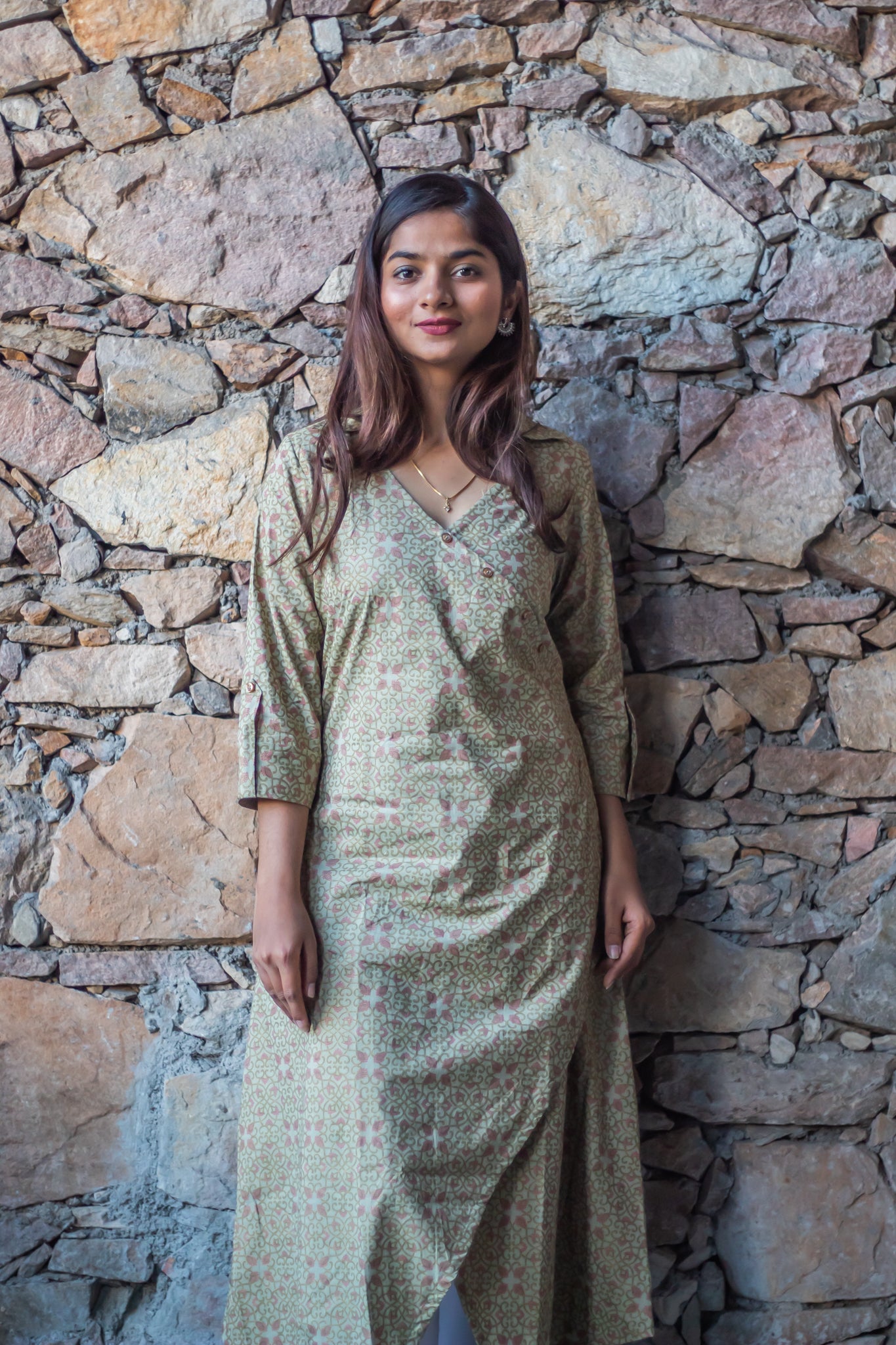 Gold Print Angrakha Kurti