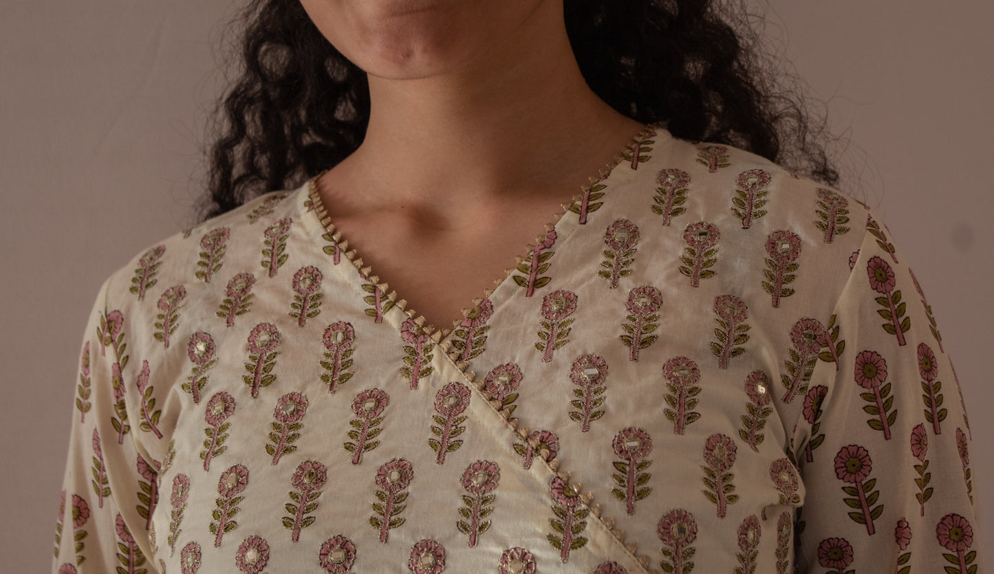 Cream Floral Print Kurti