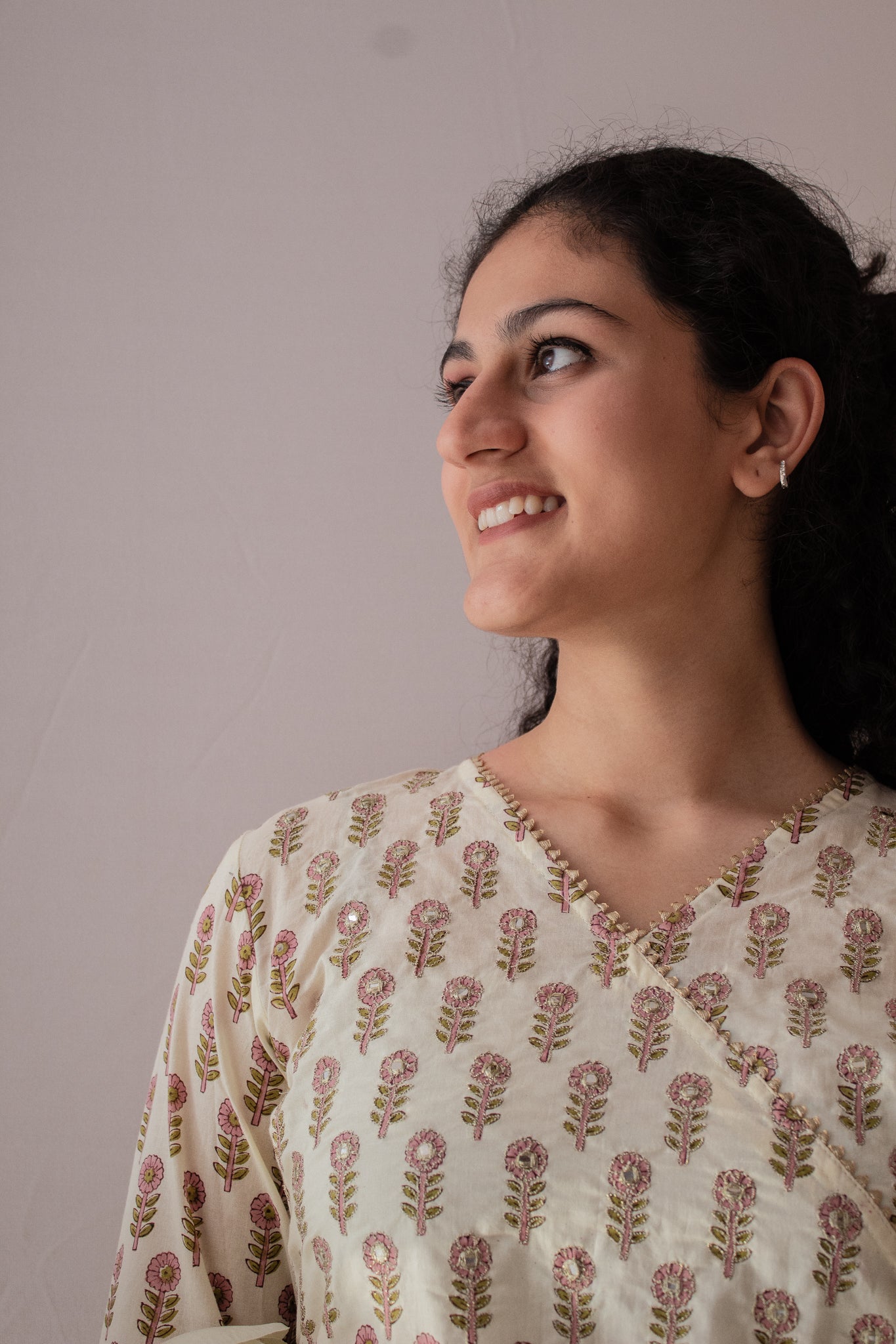 Cream Floral Print Kurti