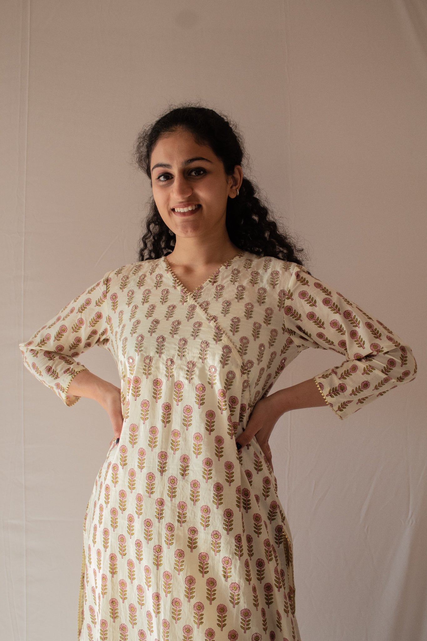 Cream Floral Print Kurti