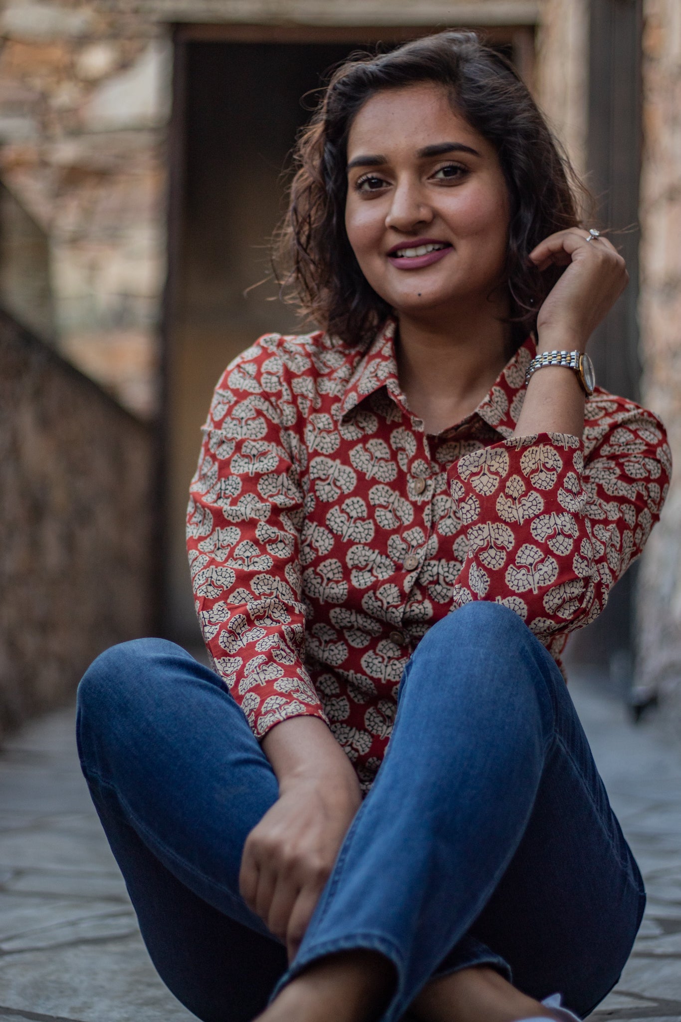 Red Block Print Shirt