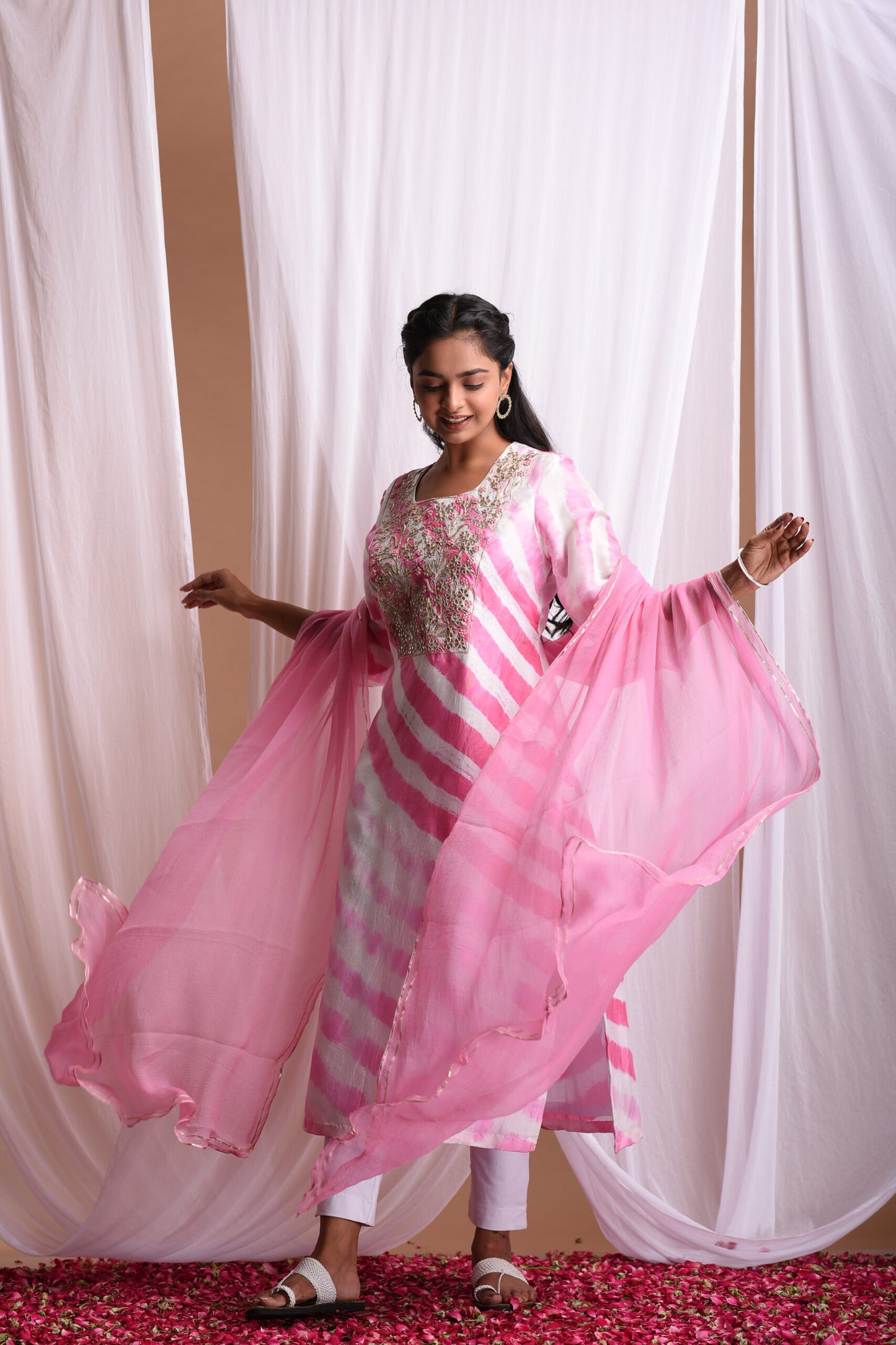Pink Leheriya Suit Set