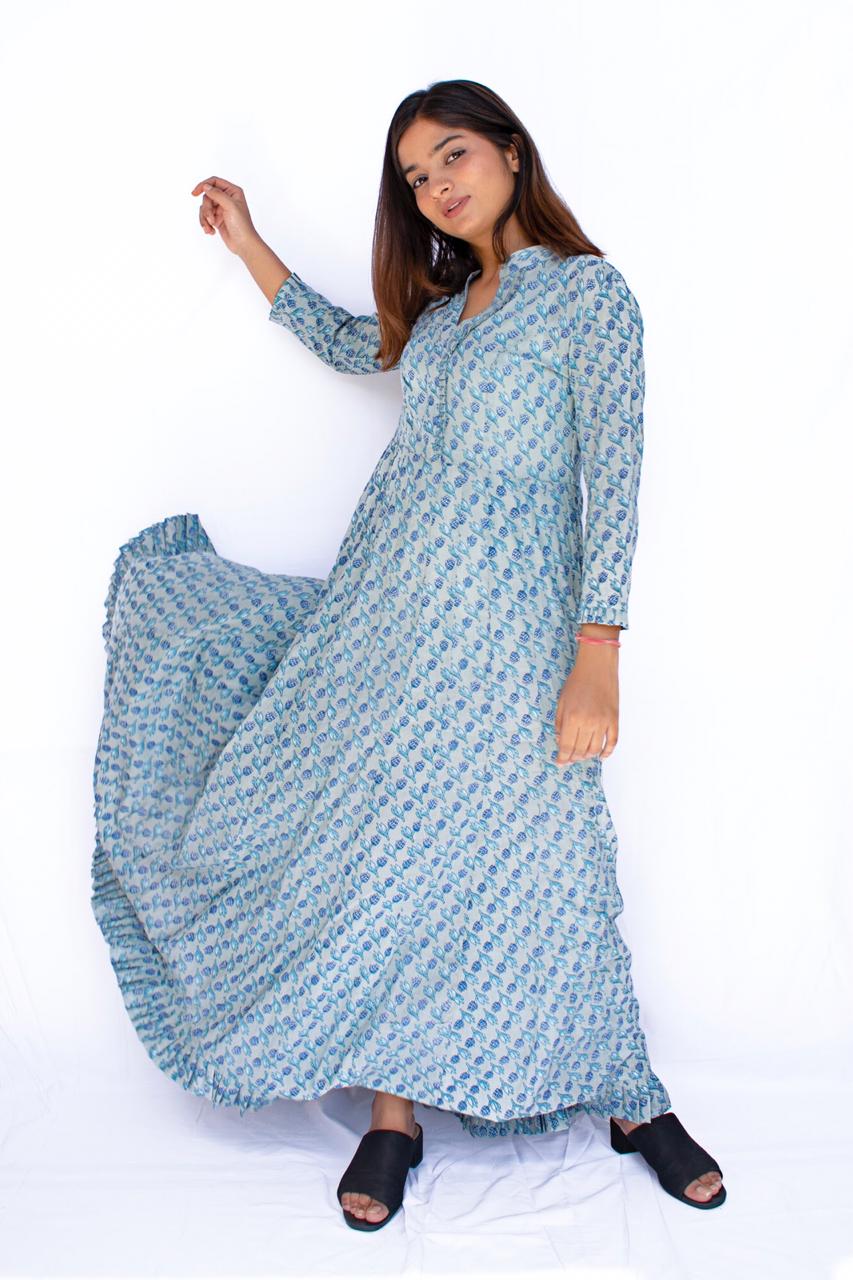Blue Pleated Gown