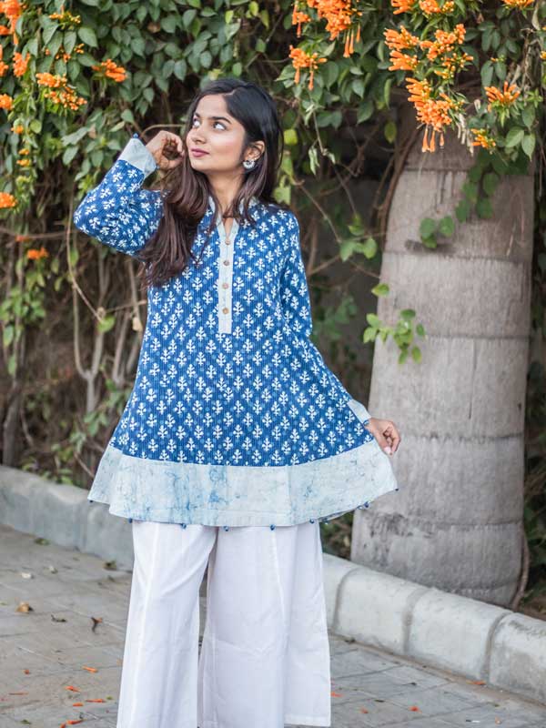 Indigo Blue Pintucks Top