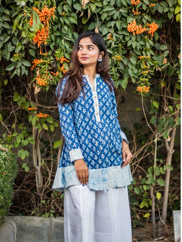 Indigo Blue Pintucks Top