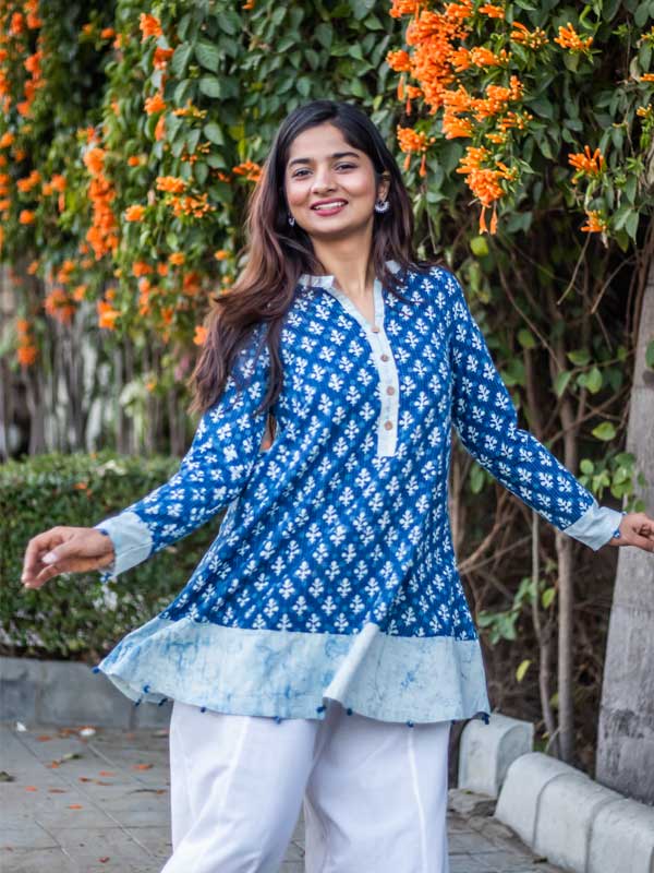 Indigo Blue Pintucks Top