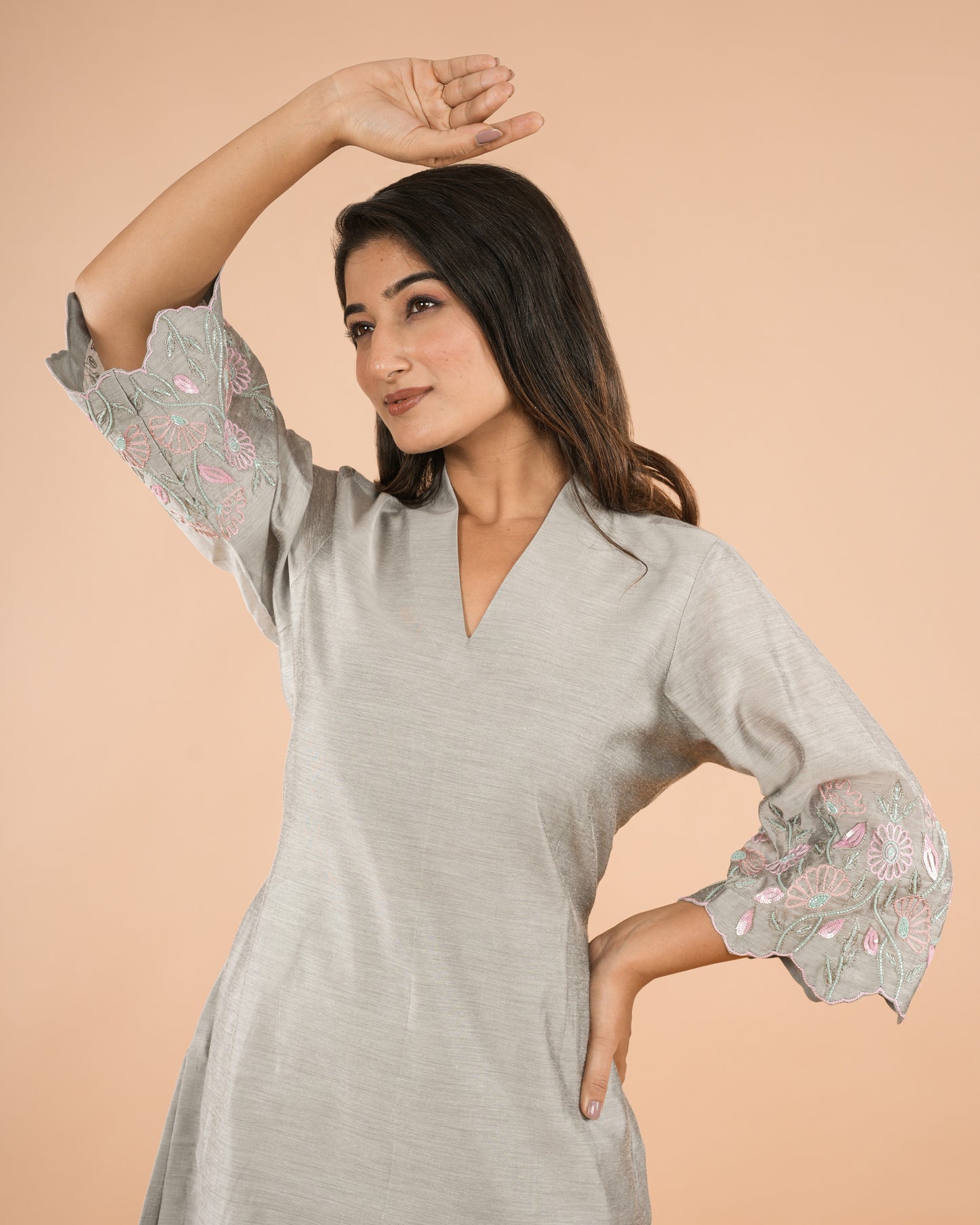 Grey Embroidered Kurta