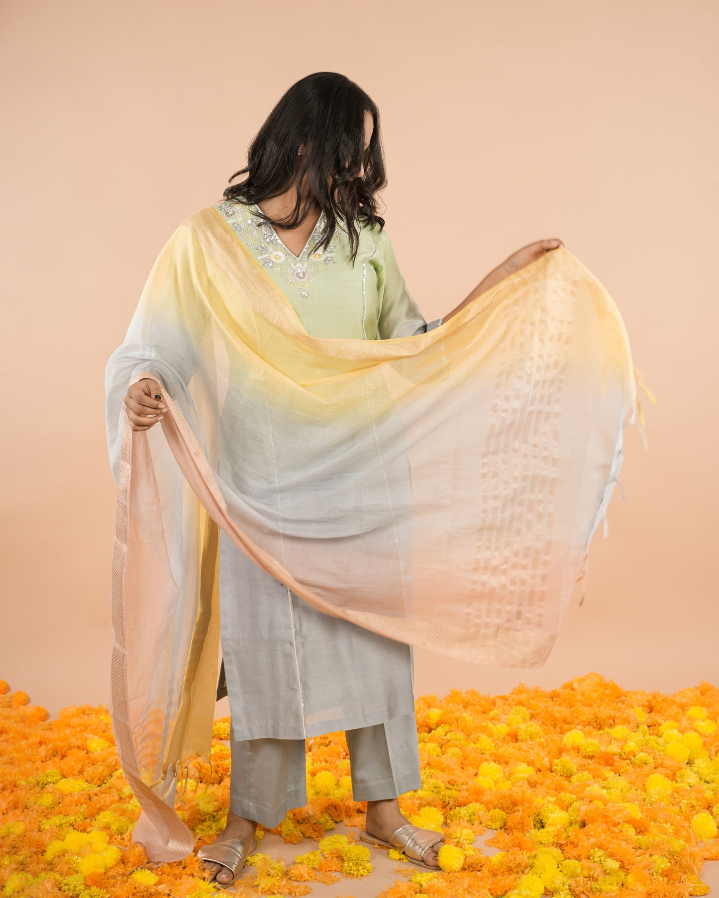 Green Grey Shaded Kurta