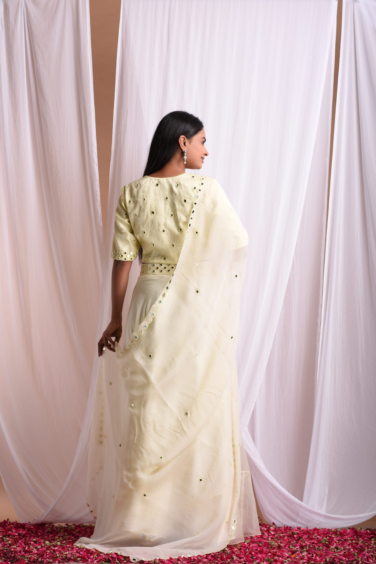 Yellow Mirror Embroidered Lehenga Set