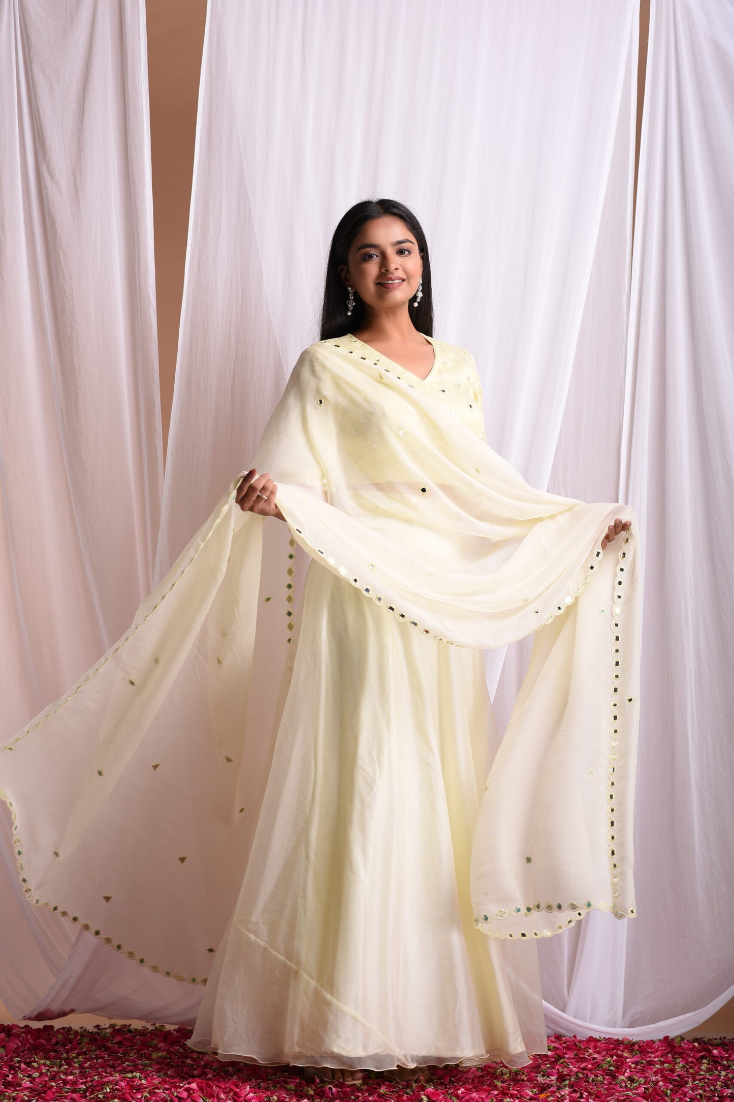 Yellow Mirror Embroidered Lehenga Set