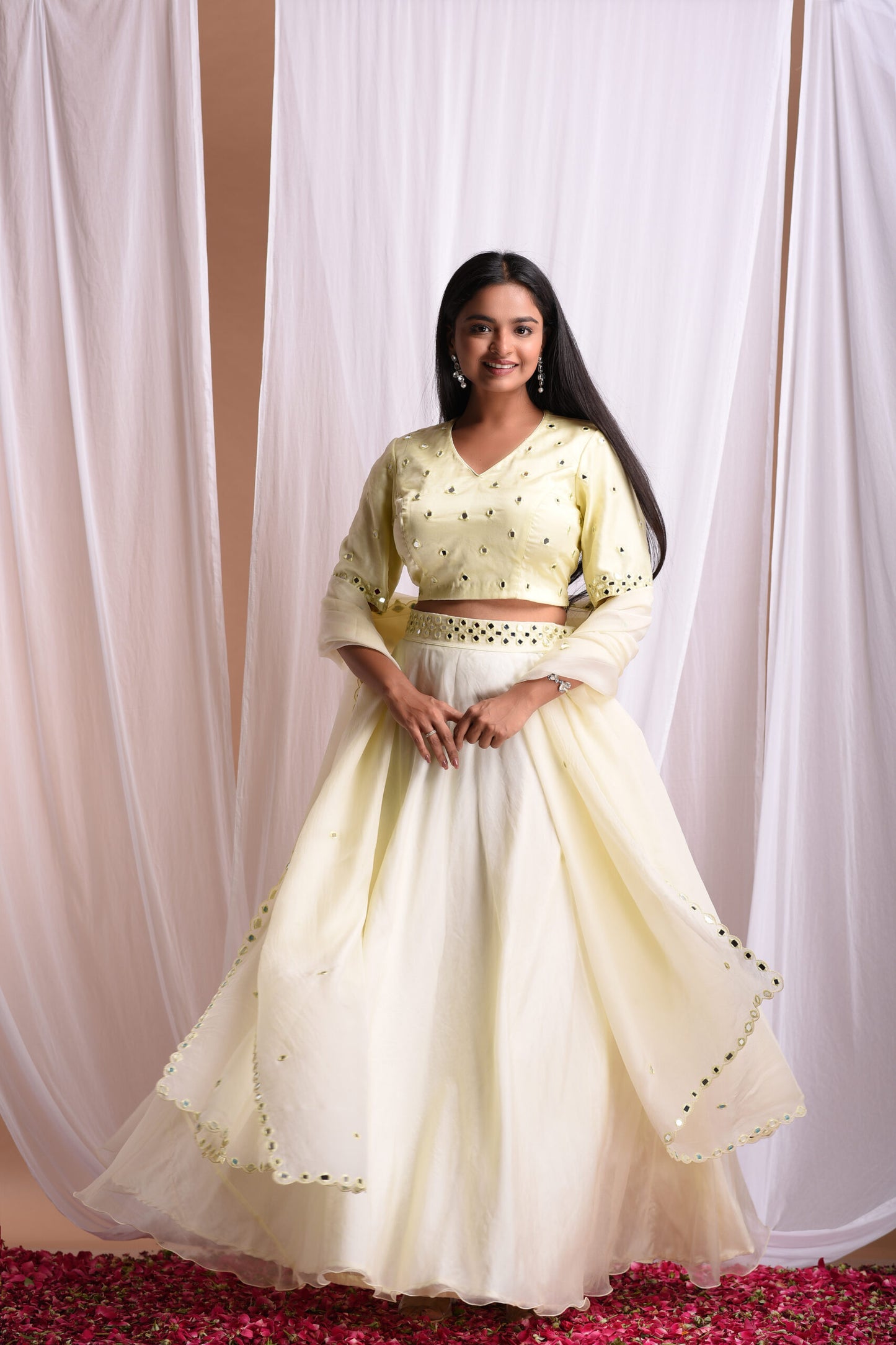 Yellow Mirror Embroidered Lehenga Set