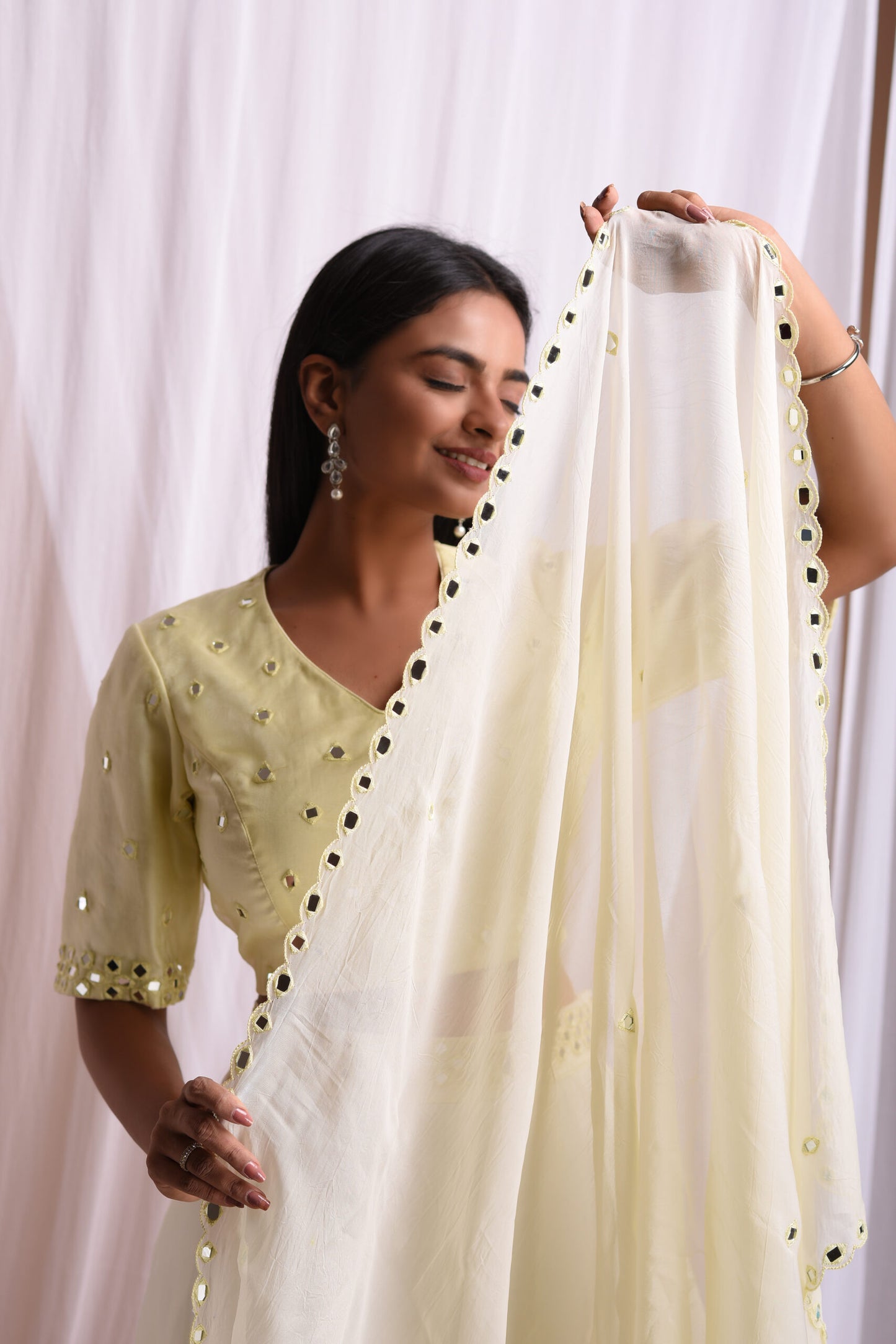 Yellow Mirror Embroidered Lehenga Set