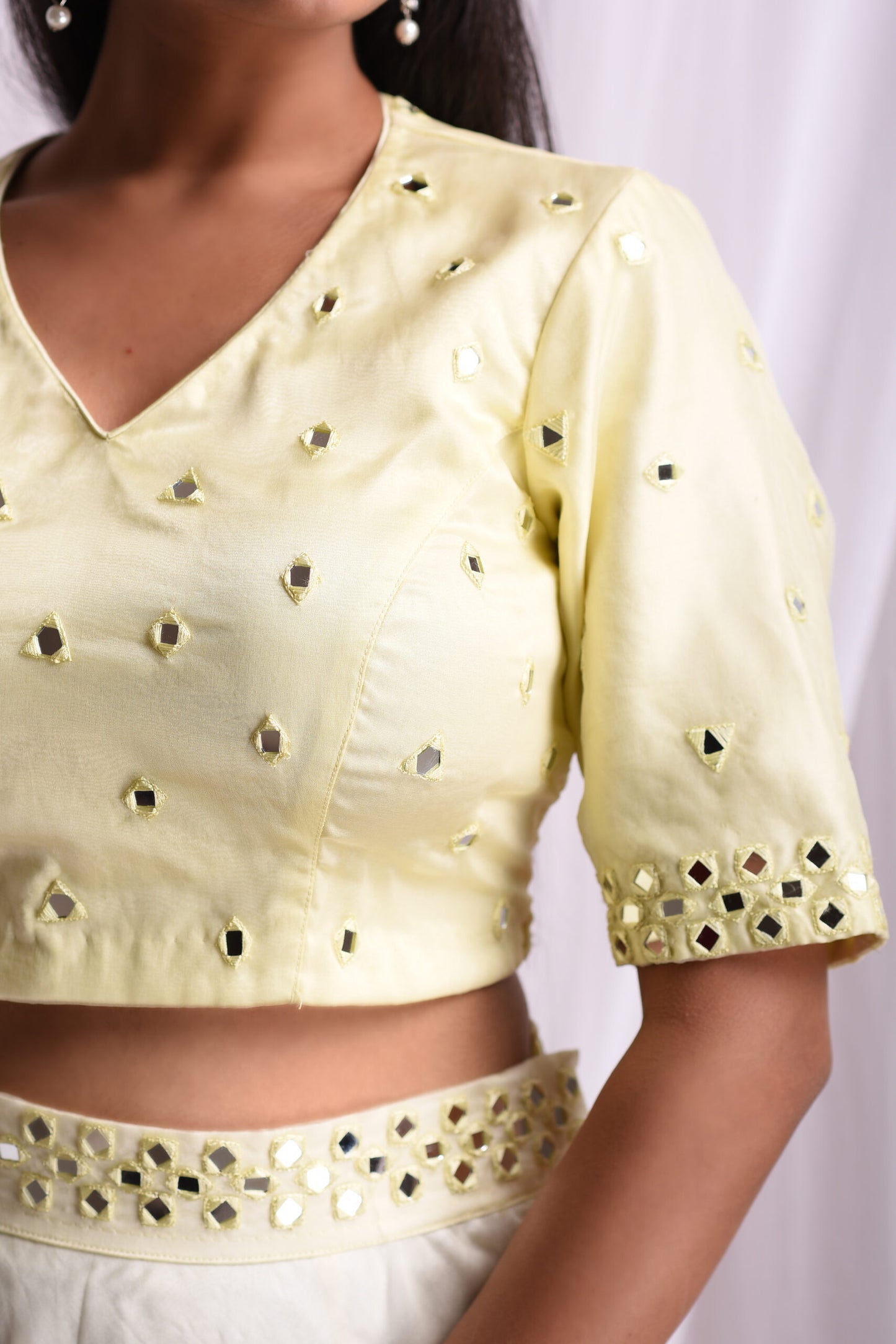 Yellow Mirror Embroidered Lehenga Set