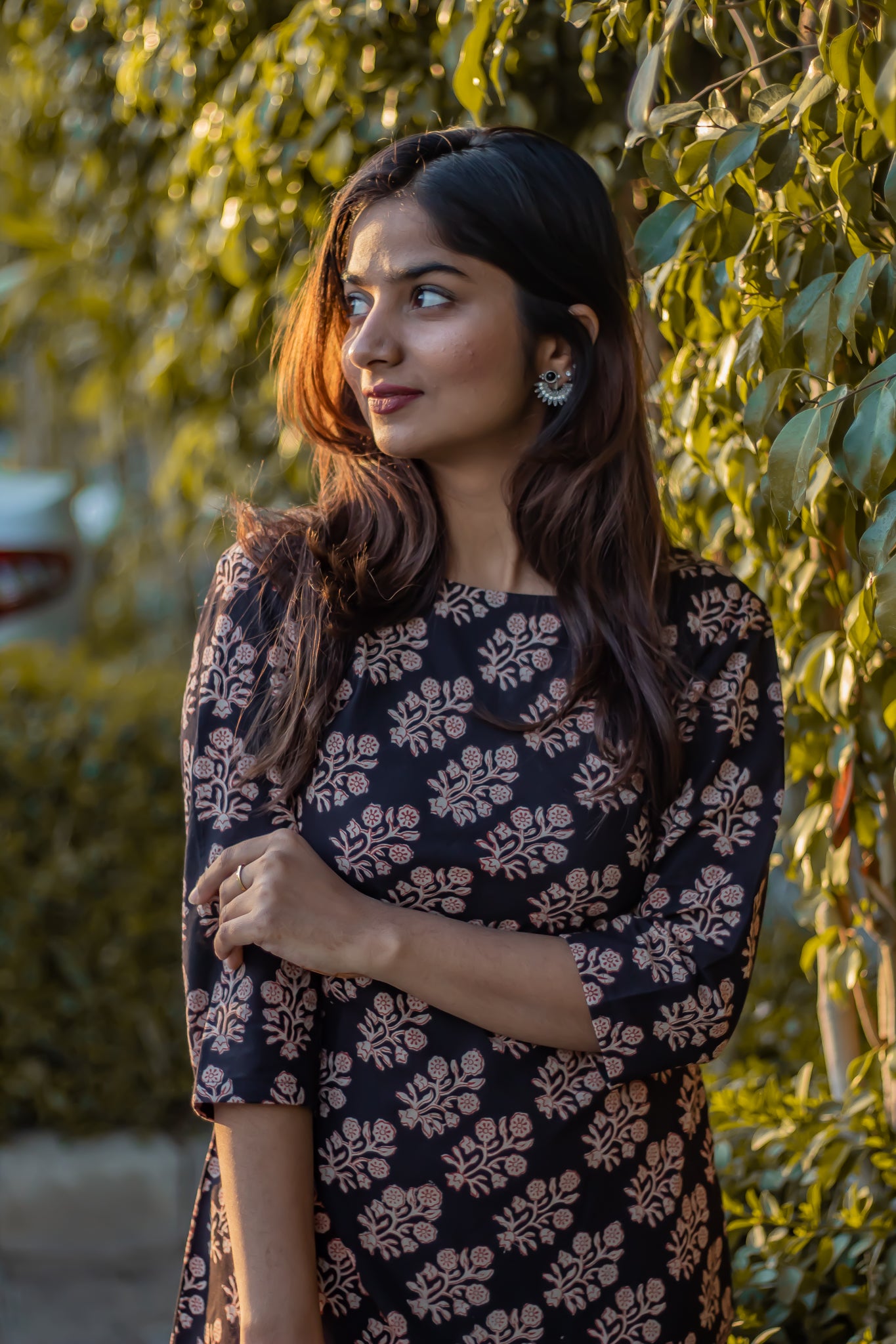 Black block printed dress