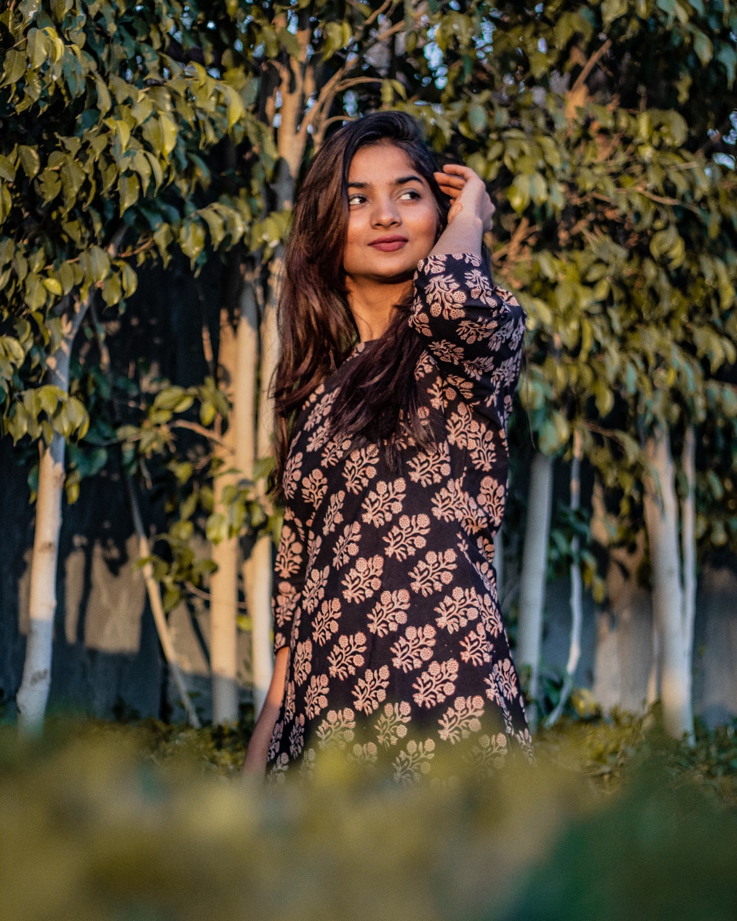Black block printed dress