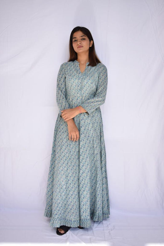 Blue pleated gown