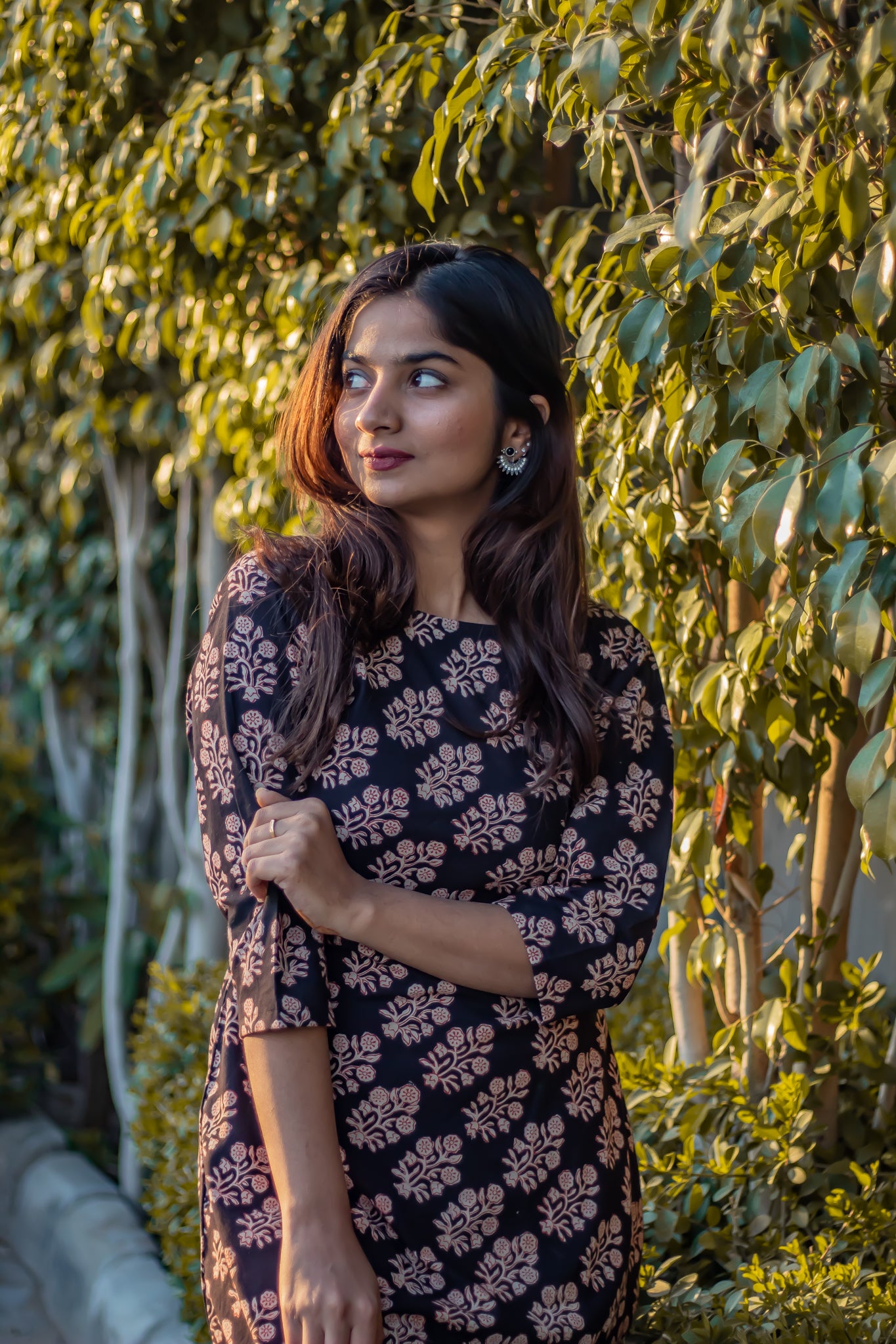 Black block printed dress