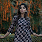 Black block printed dress