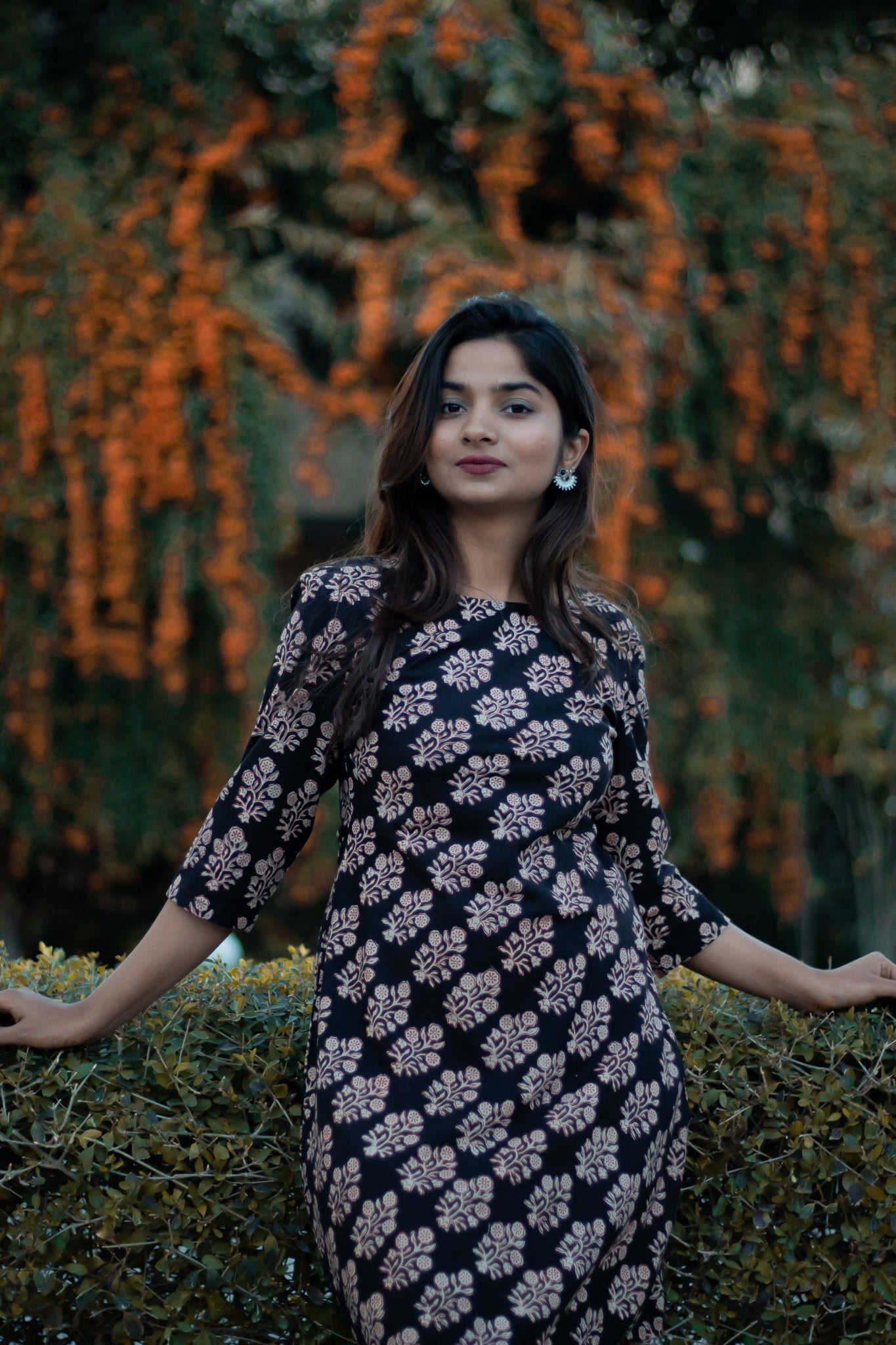 Black block printed dress