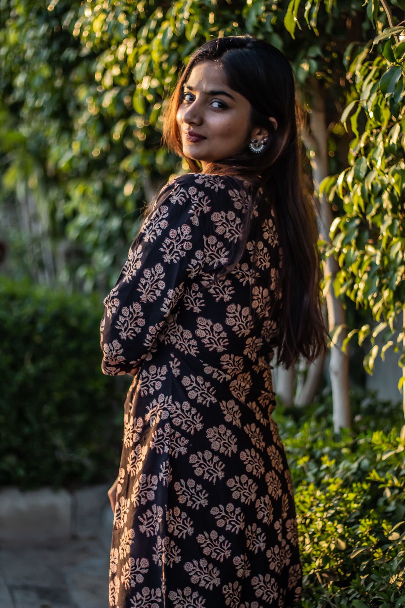Black block printed dress